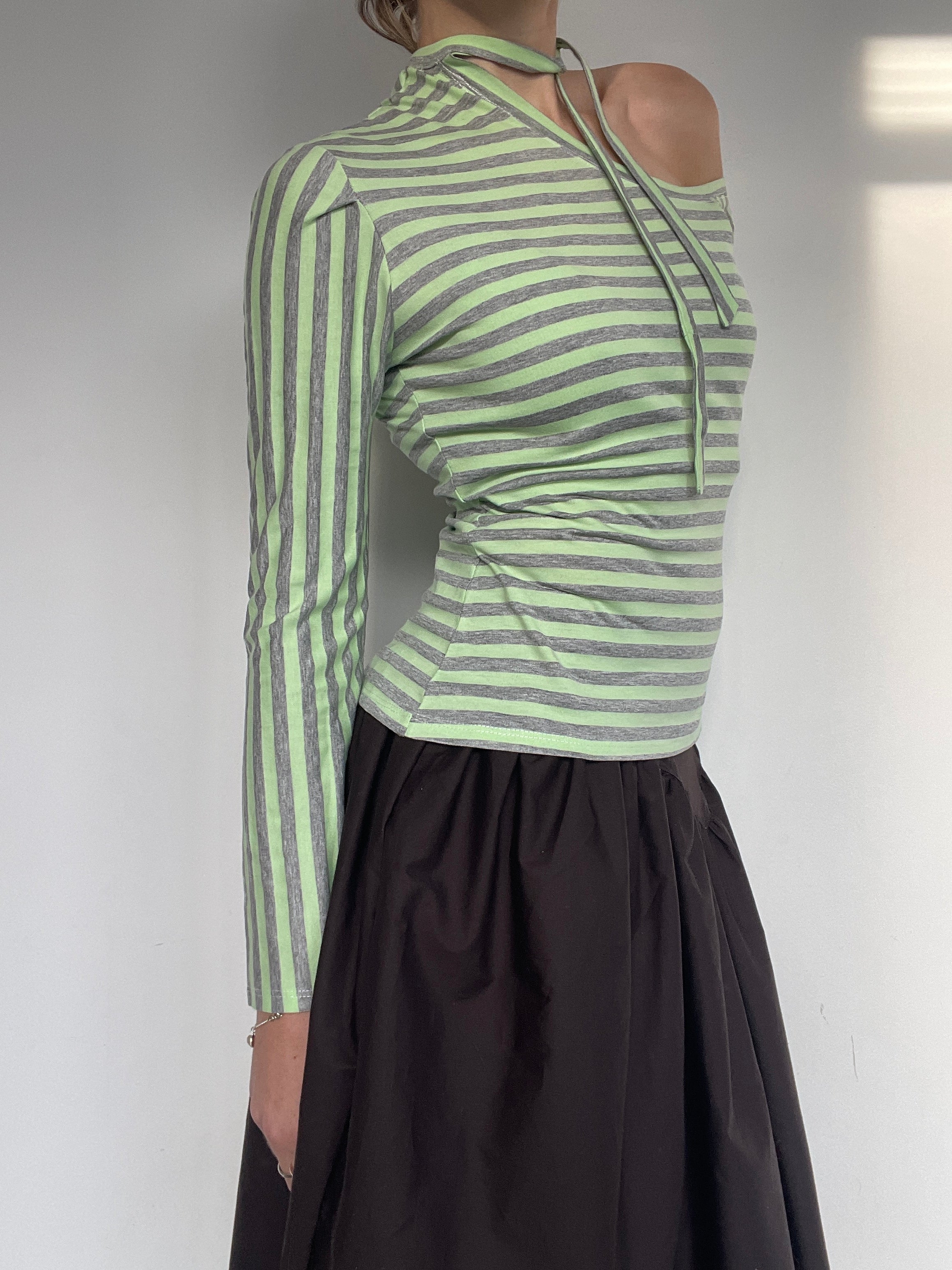 handmade off shoulder cut out tie up long sleeve