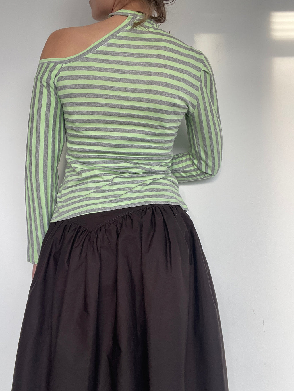 handmade off shoulder cut out tie up long sleeve