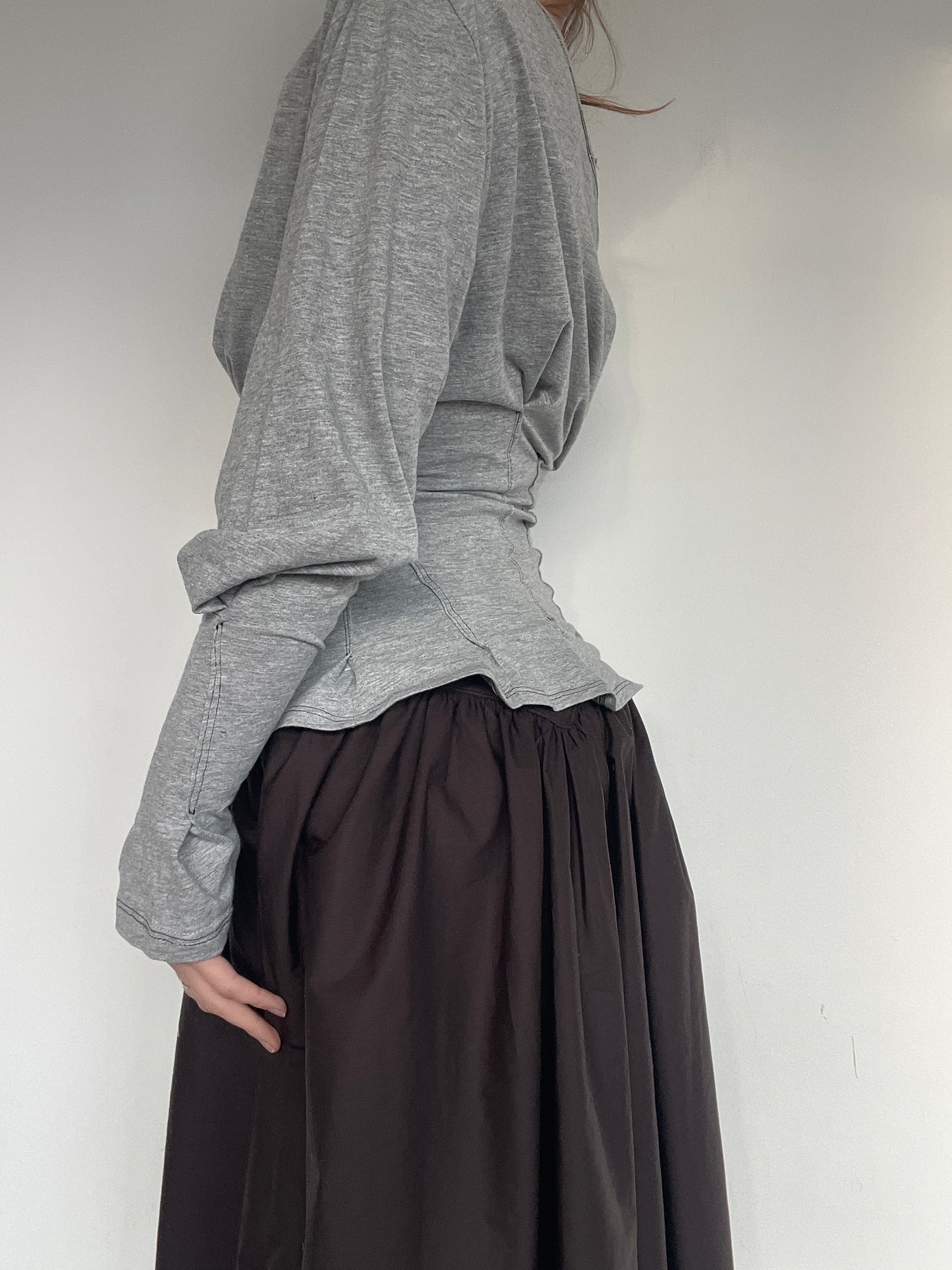 reworked long sleeve milkmaid style off shoulder top