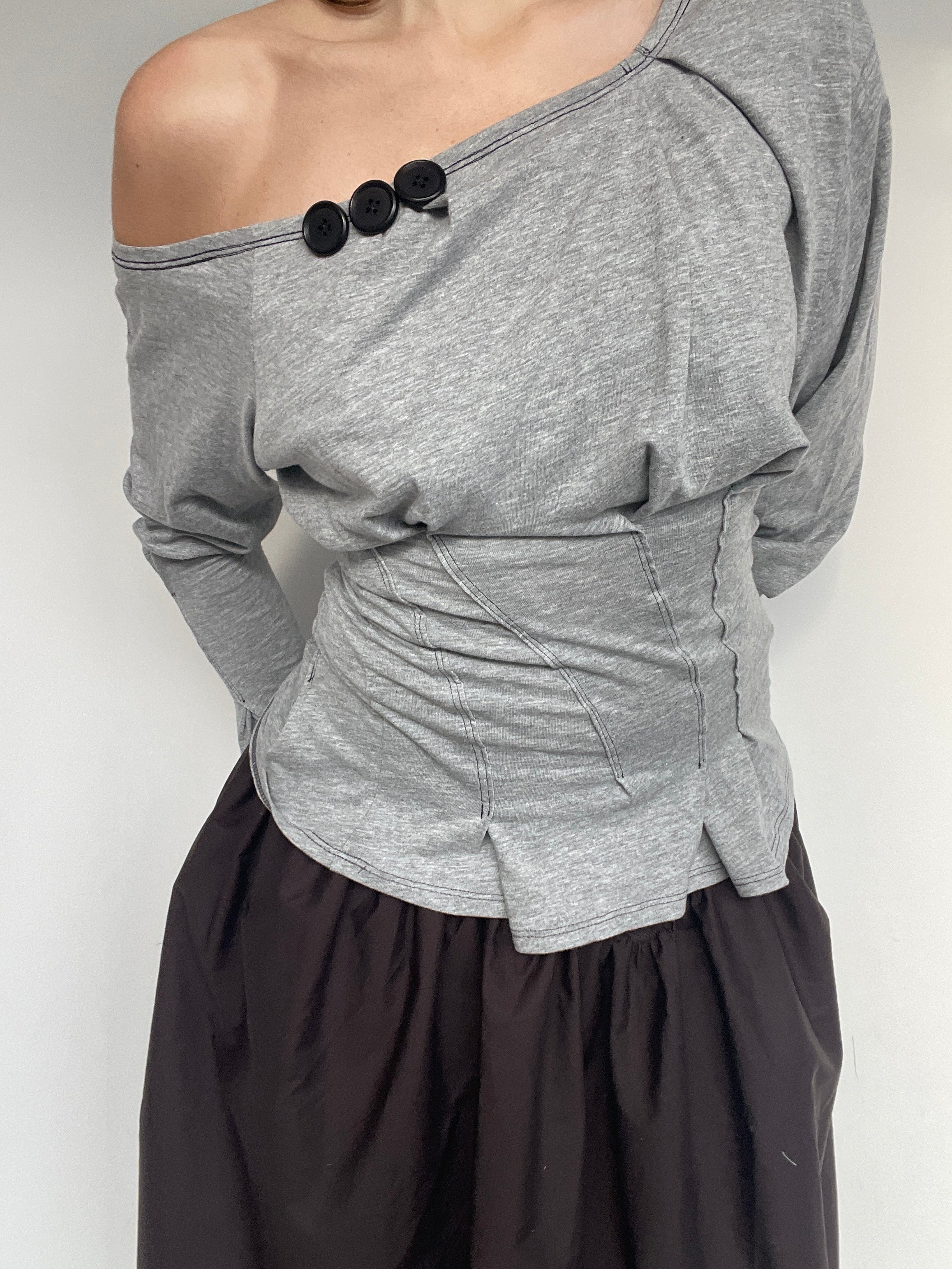 reworked long sleeve milkmaid style off shoulder top