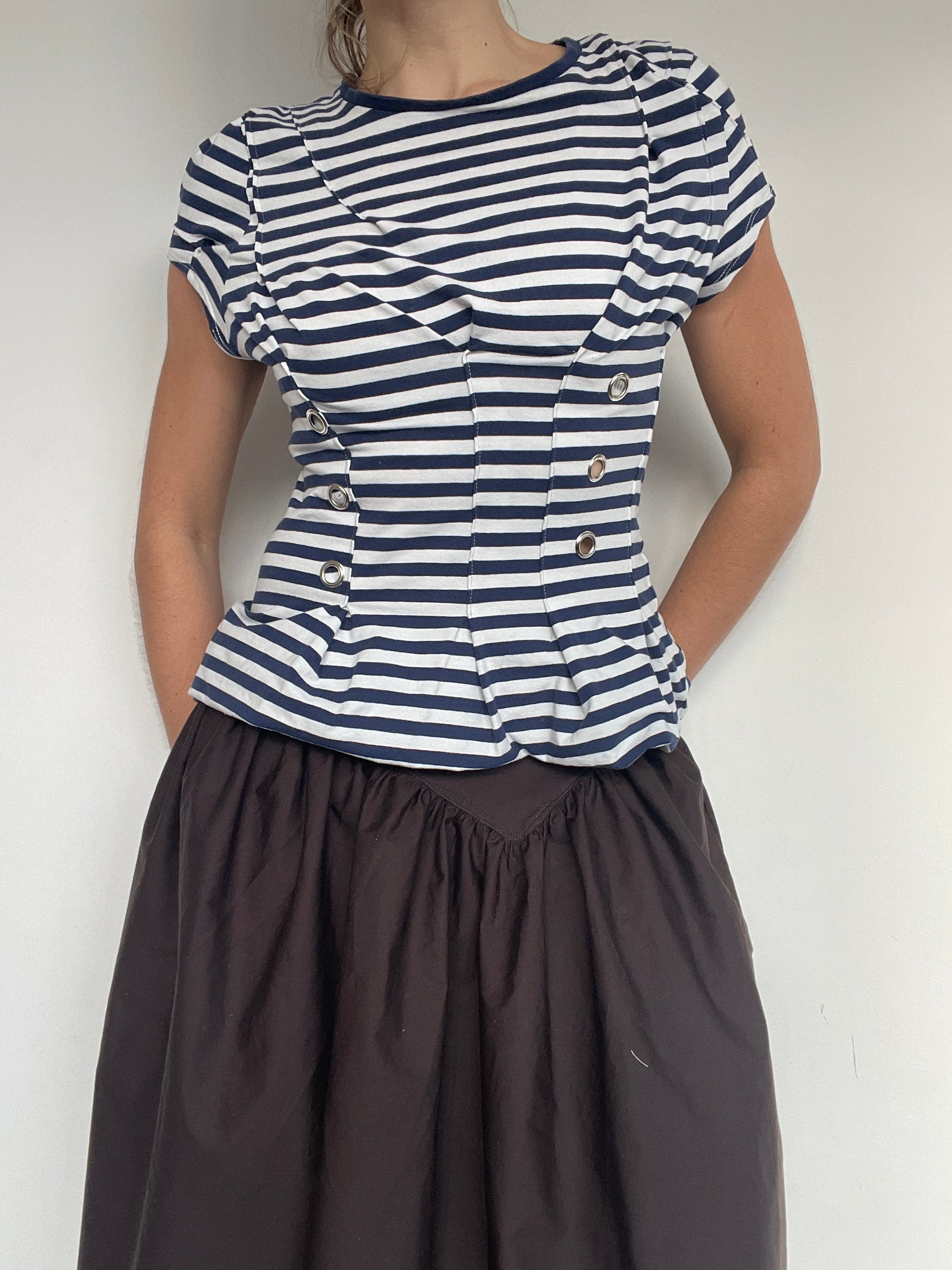 reworked short sleeve balloon hem short sleeve top