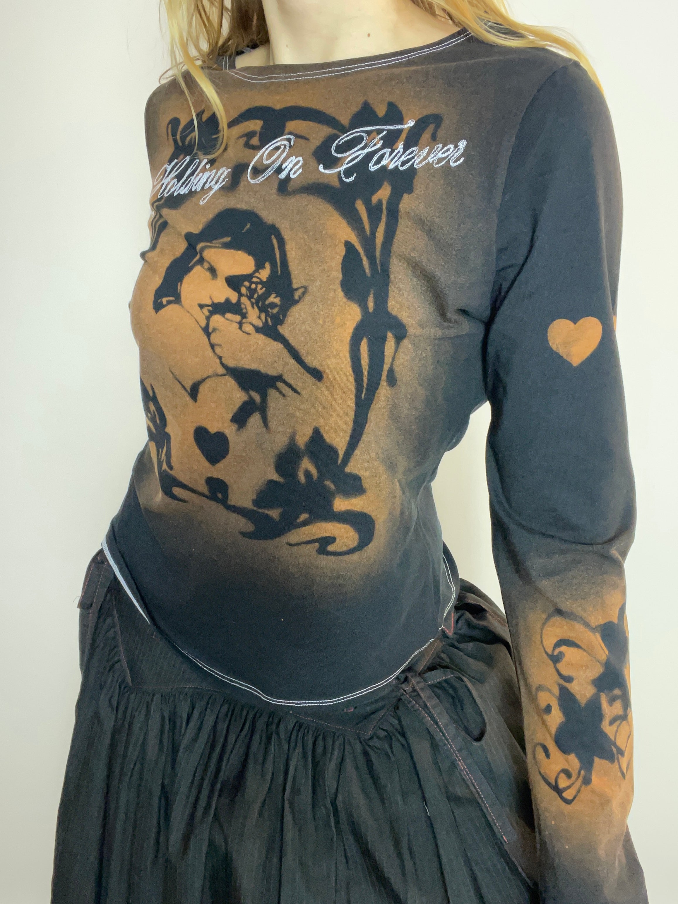 handmade stencil print long sleeve top