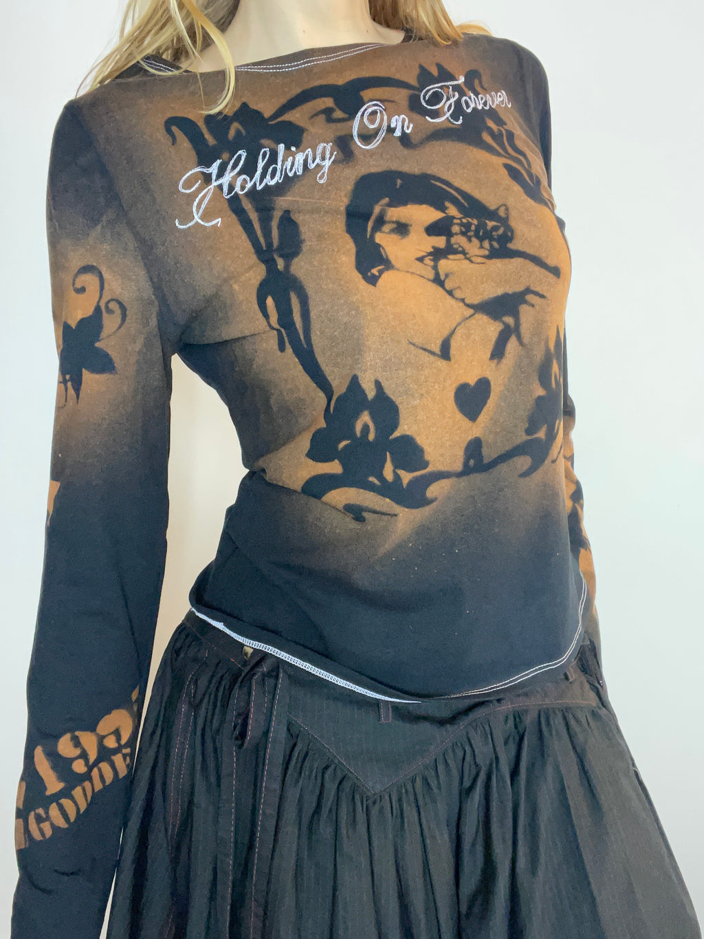 handmade stencil print long sleeve top