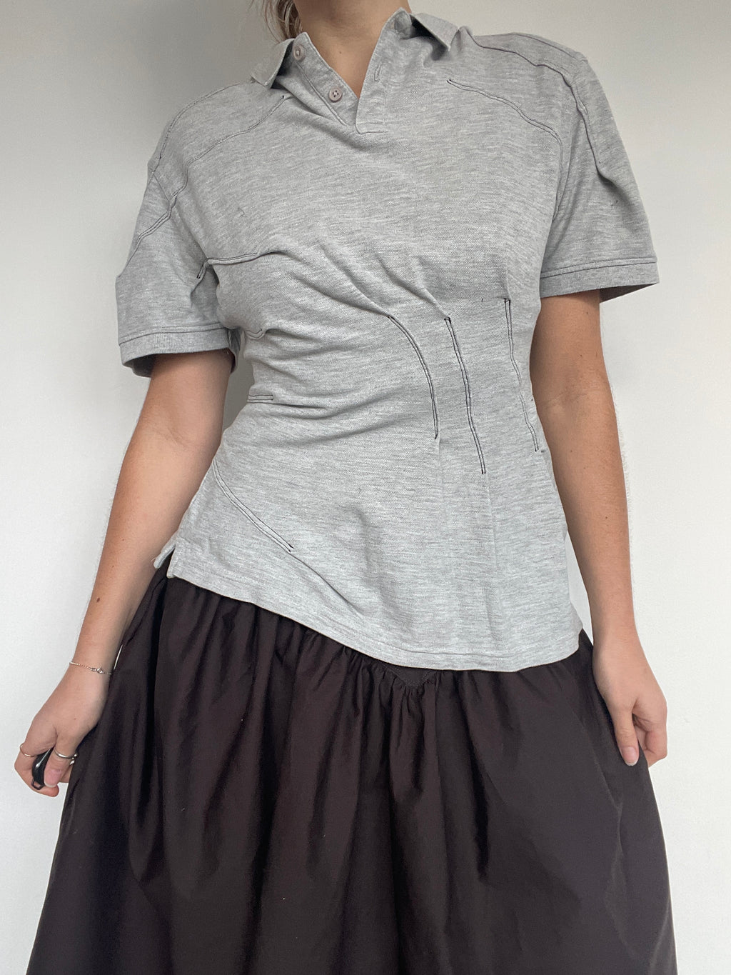 reworked polo shirt with cinched waistband