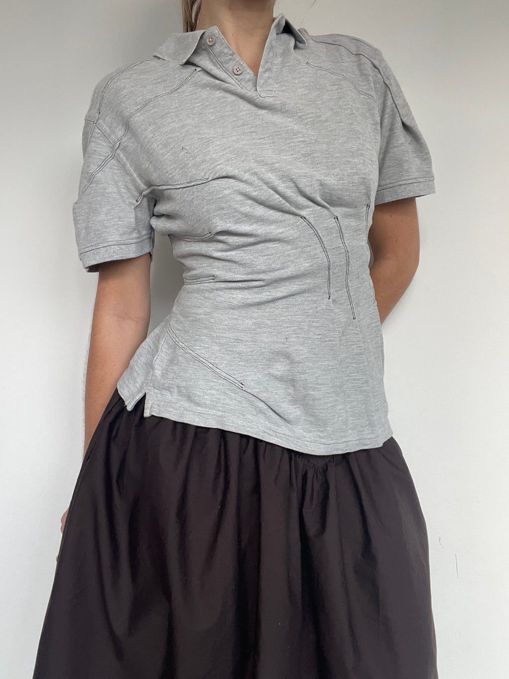 reworked polo shirt with cinched waistband