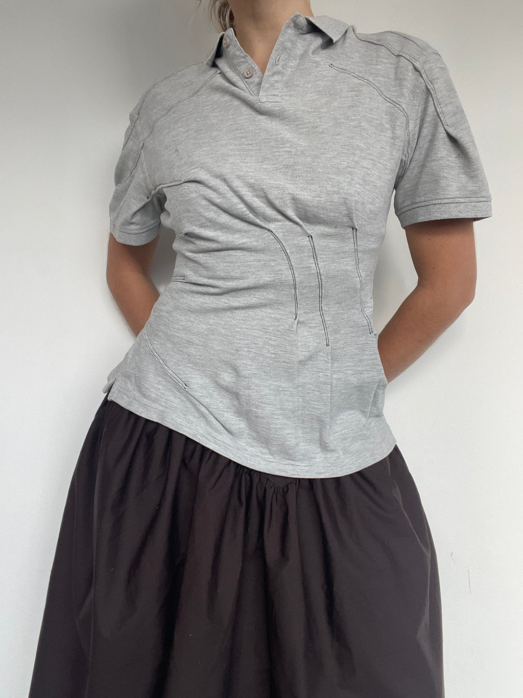 reworked polo shirt with cinched waistband