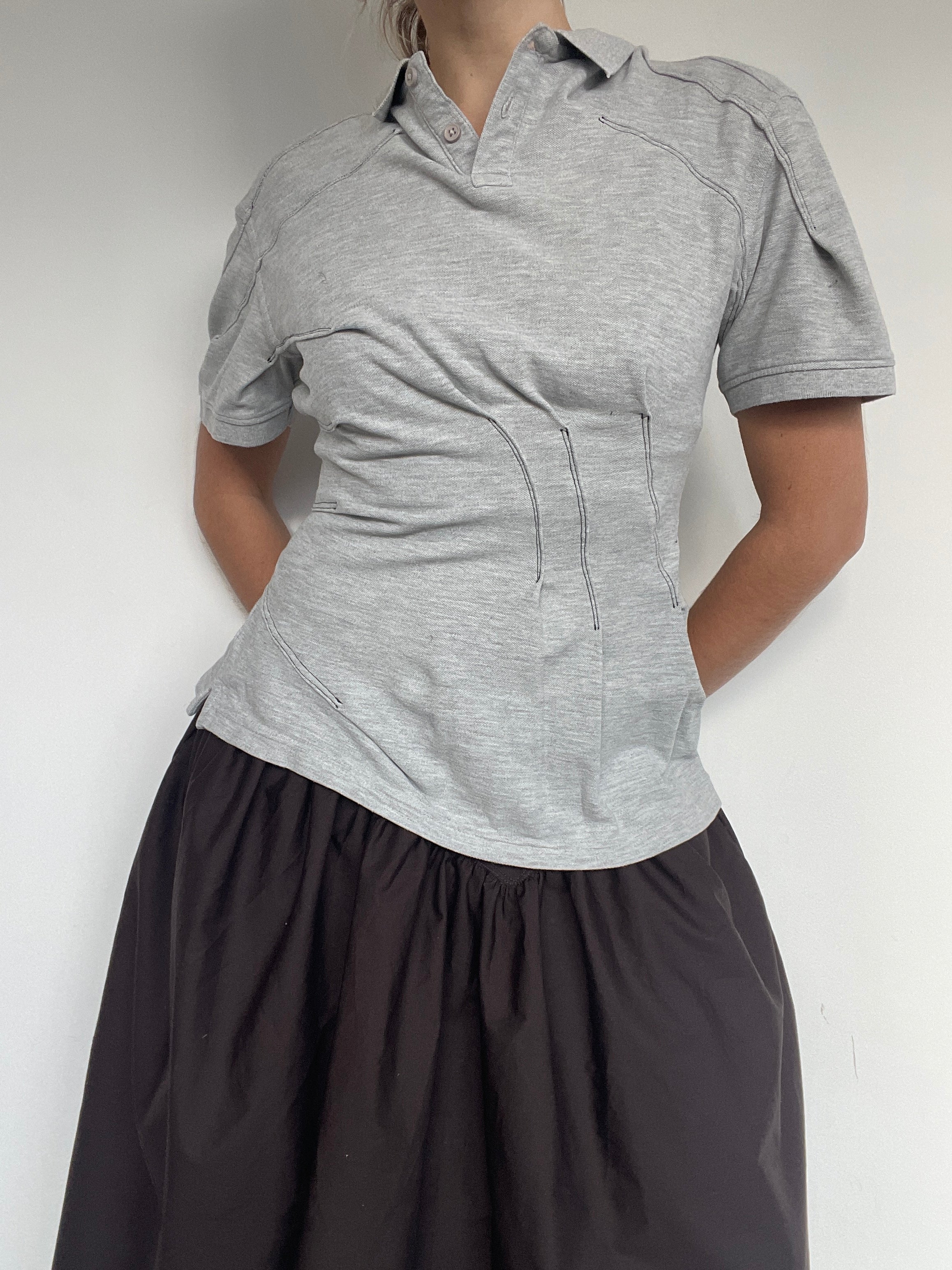 reworked polo shirt with cinched waistband