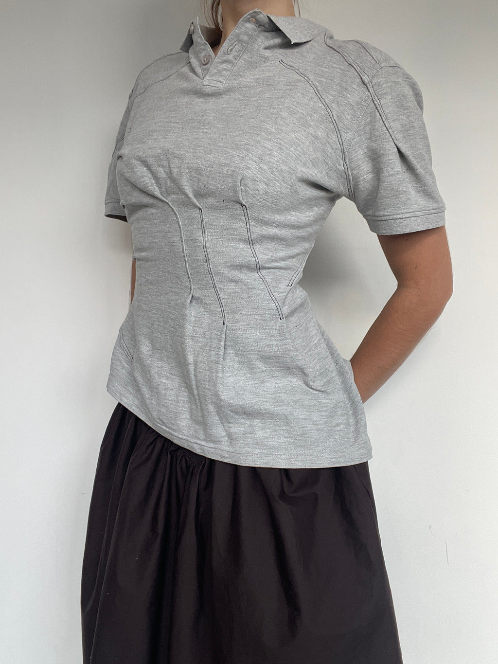 reworked polo shirt with cinched waistband