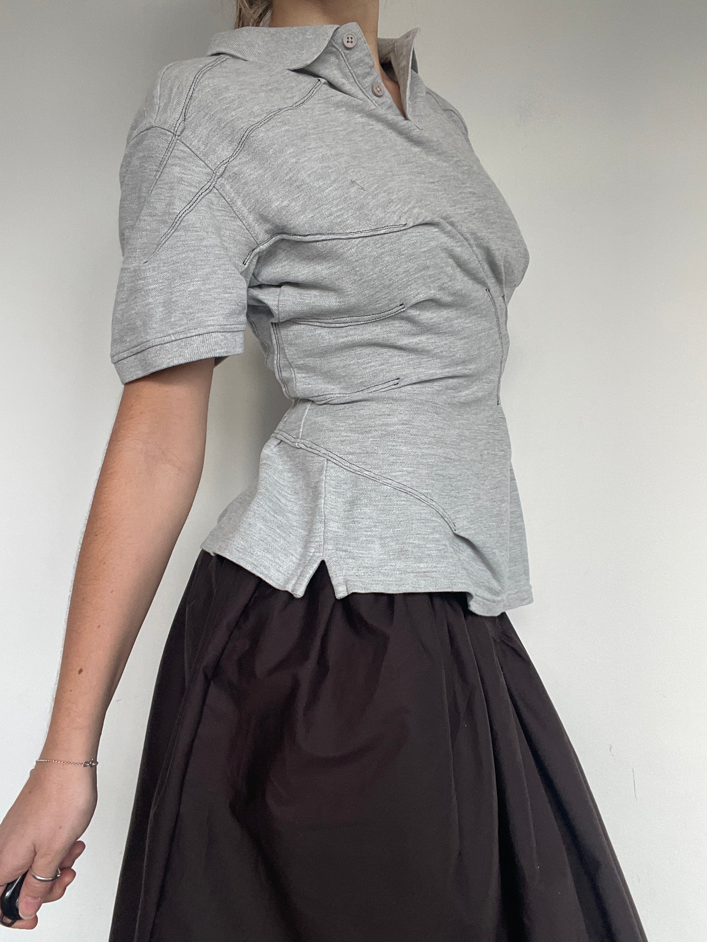 reworked polo shirt with cinched waistband