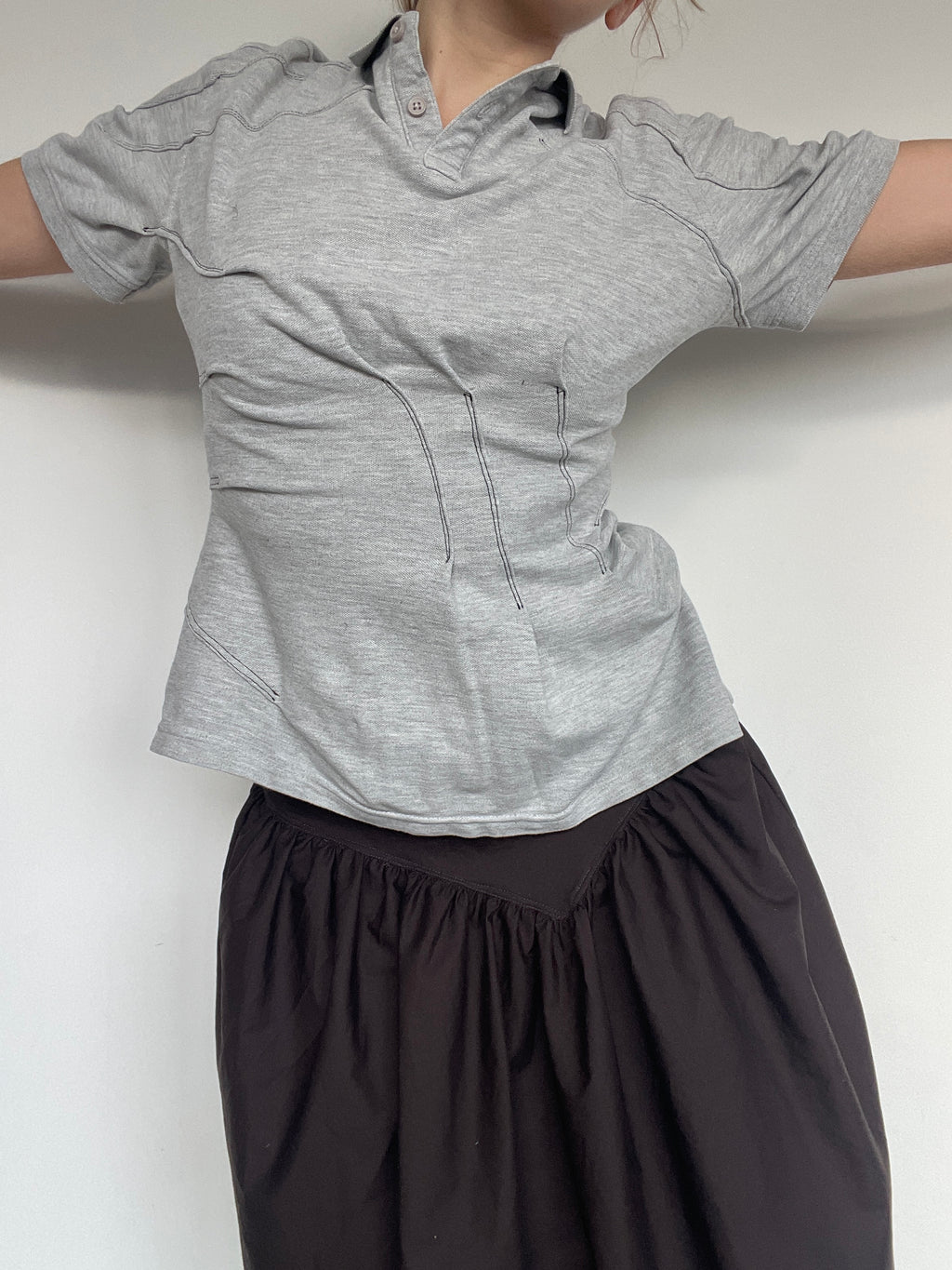 reworked polo shirt with cinched waistband