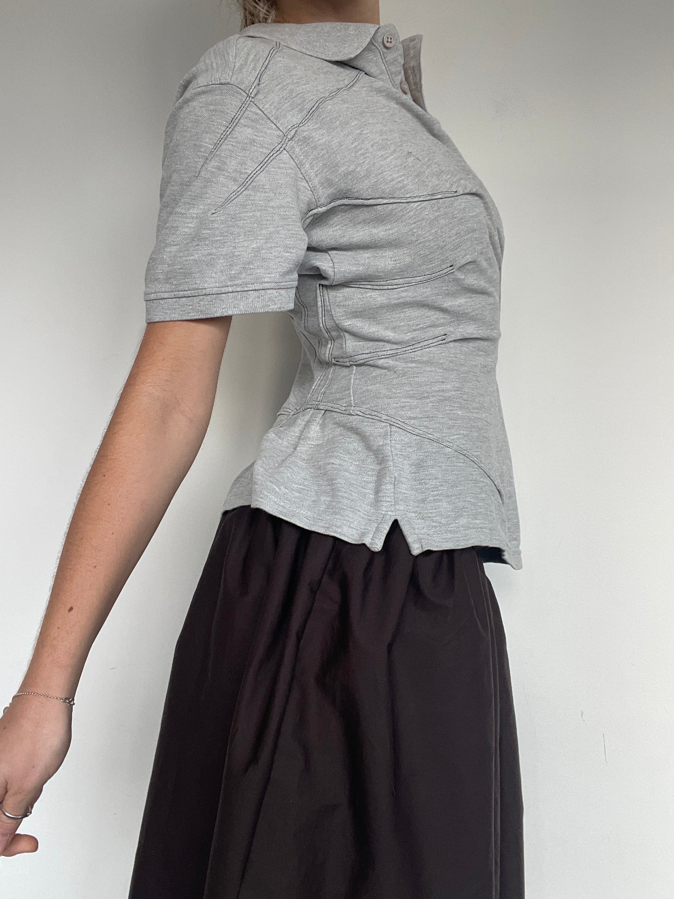 reworked polo shirt with cinched waistband