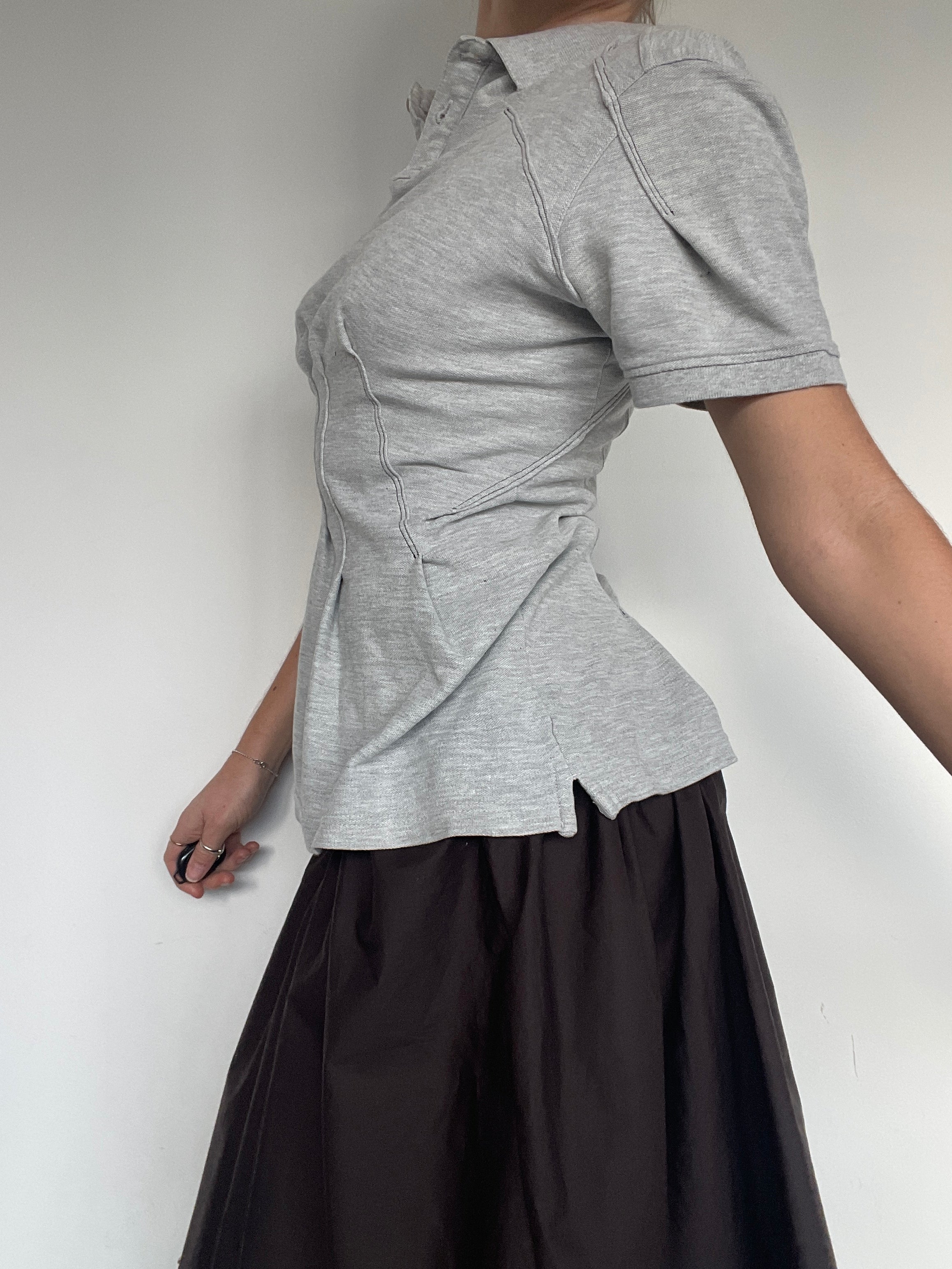 reworked polo shirt with cinched waistband