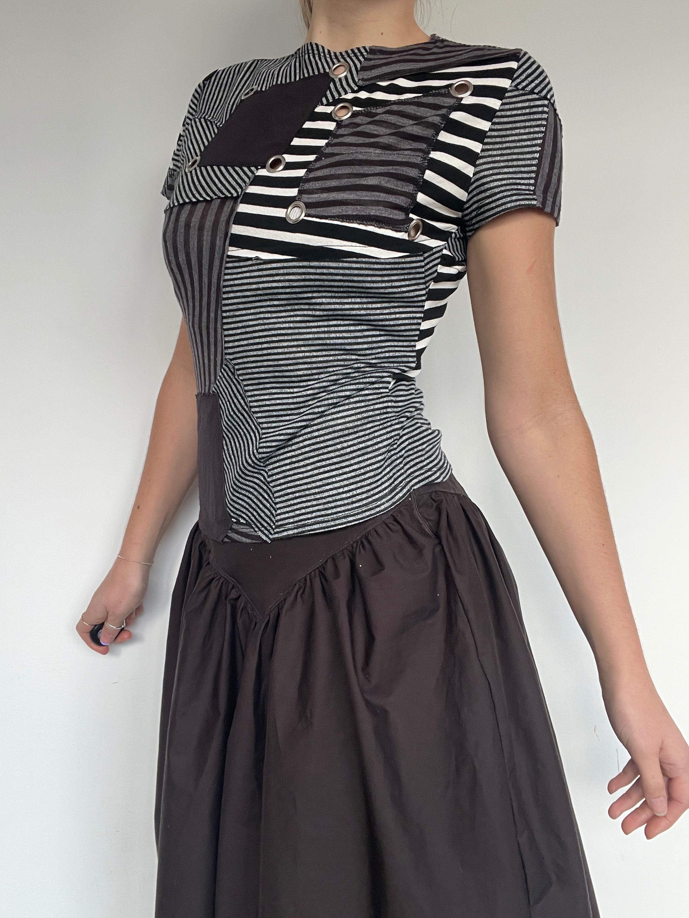 handmade patchwork grunge pinstripe eyelet top