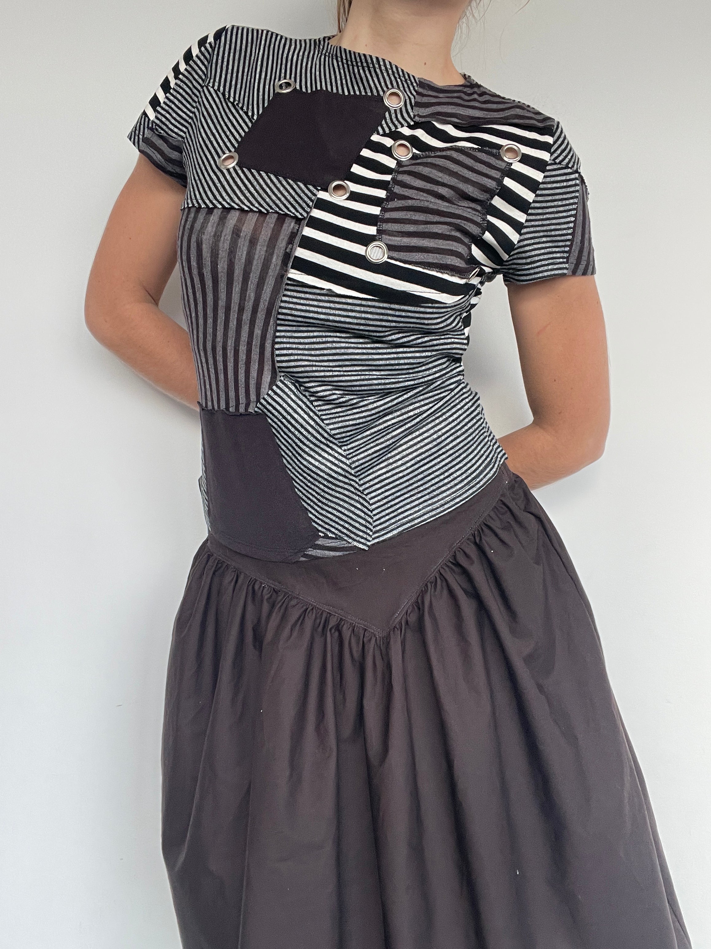 handmade patchwork grunge pinstripe eyelet top