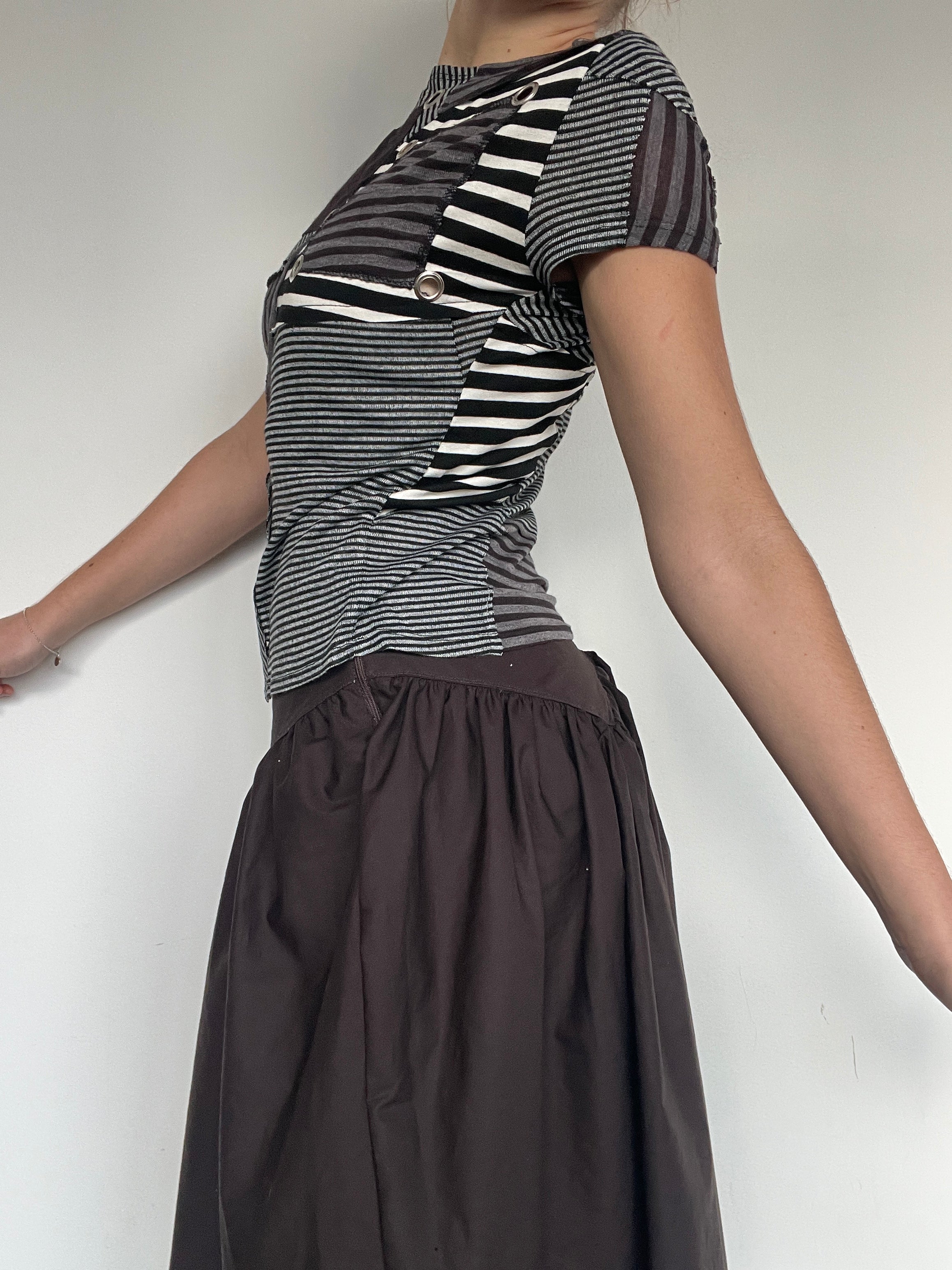 handmade patchwork grunge pinstripe eyelet top