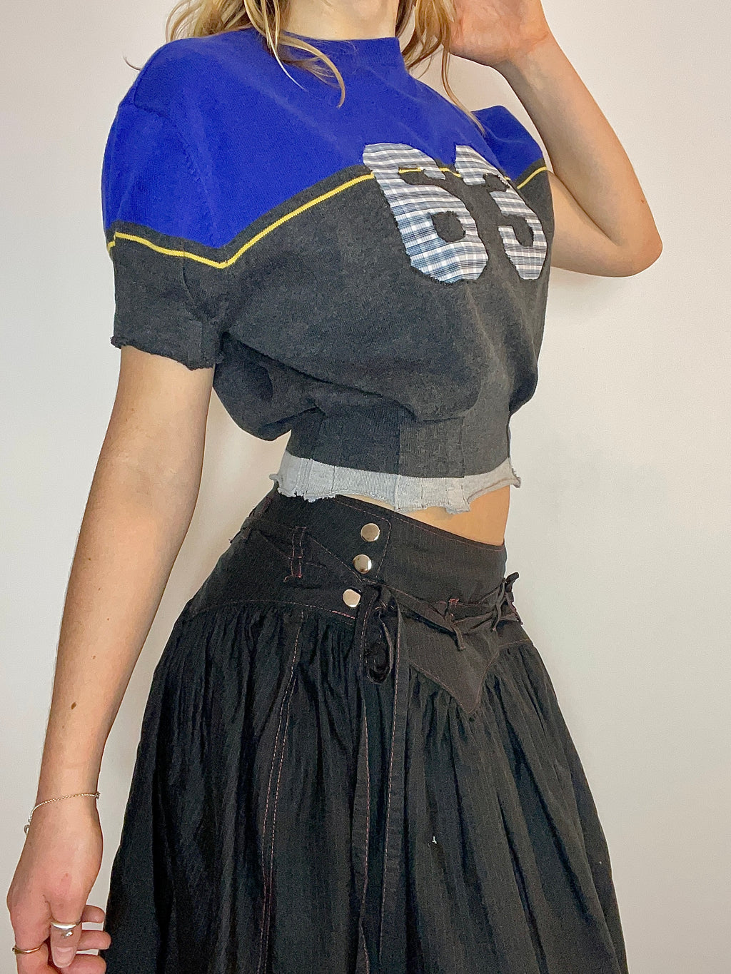 handmade blue sports number puffed top