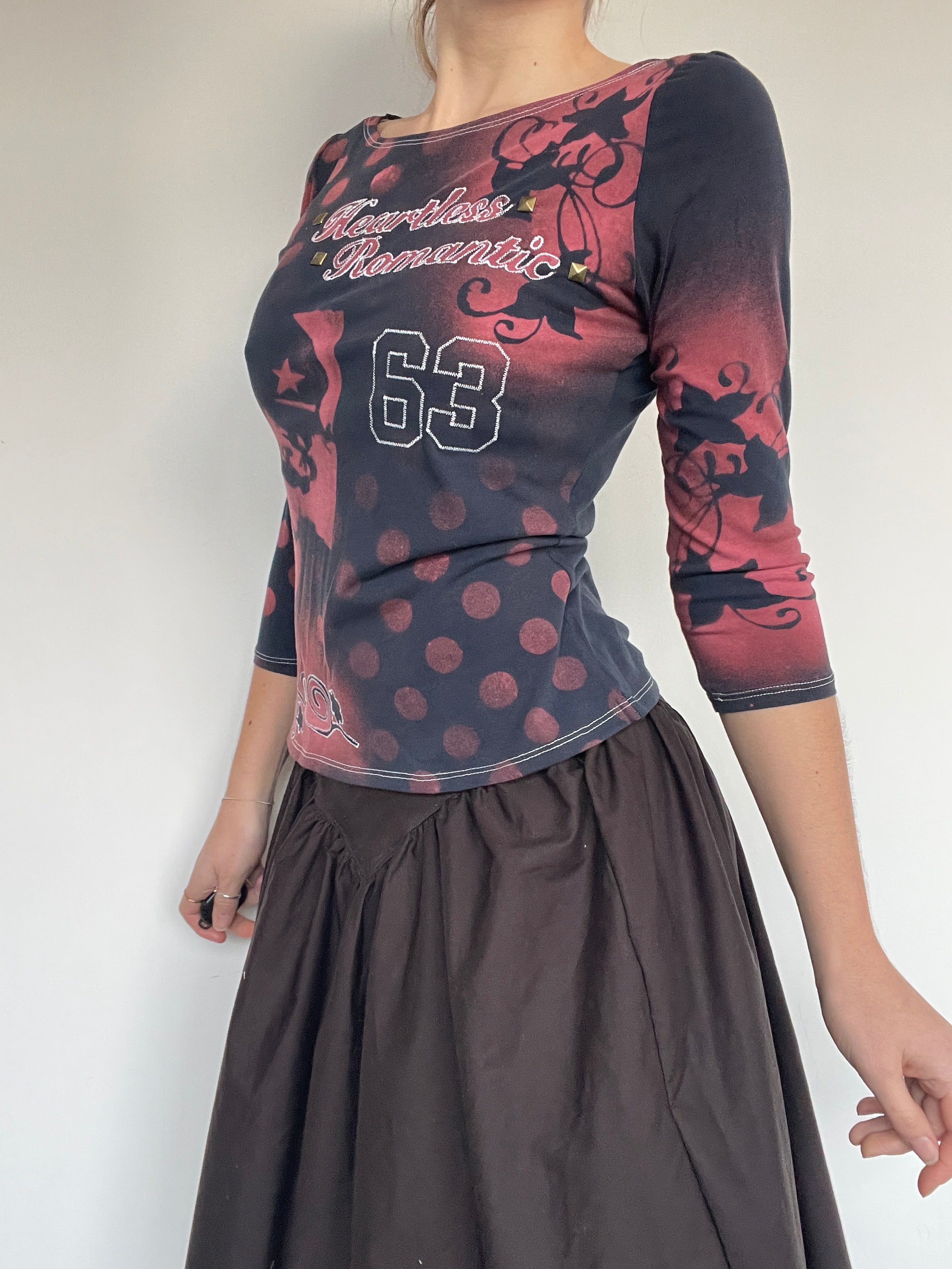 handmade polka dot stencil print 3/4 sleeve