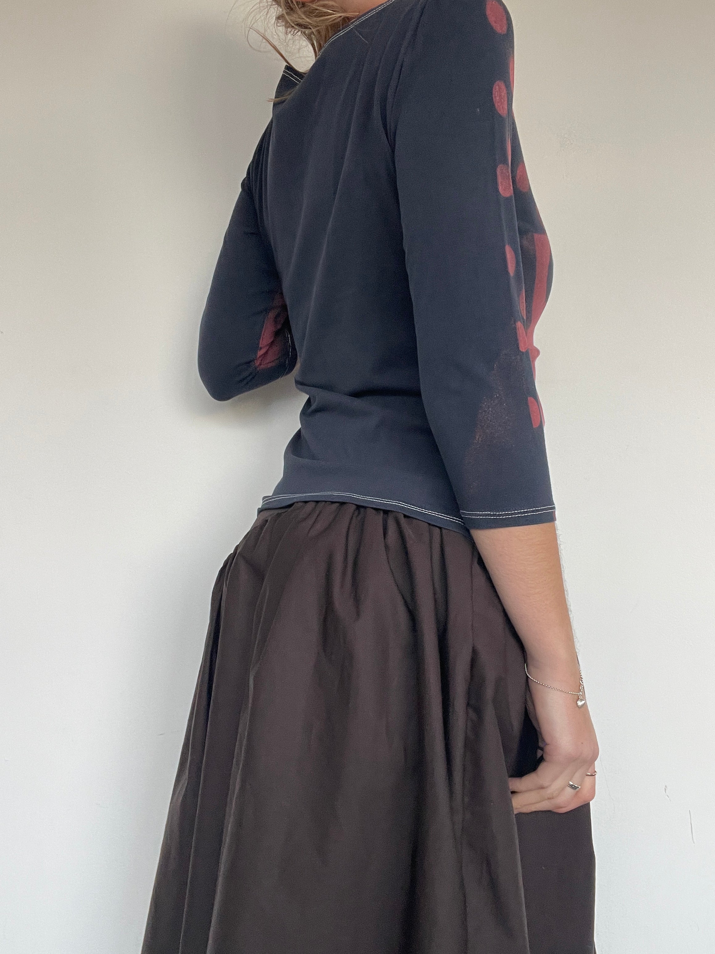 handmade polka dot stencil print 3/4 sleeve