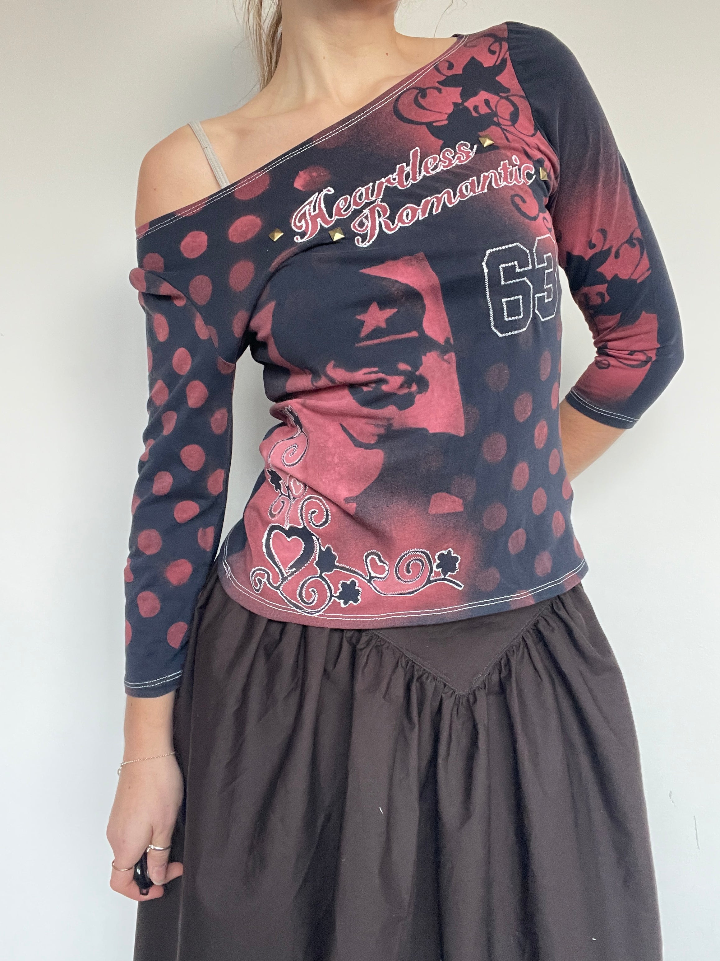 handmade polka dot stencil print 3/4 sleeve