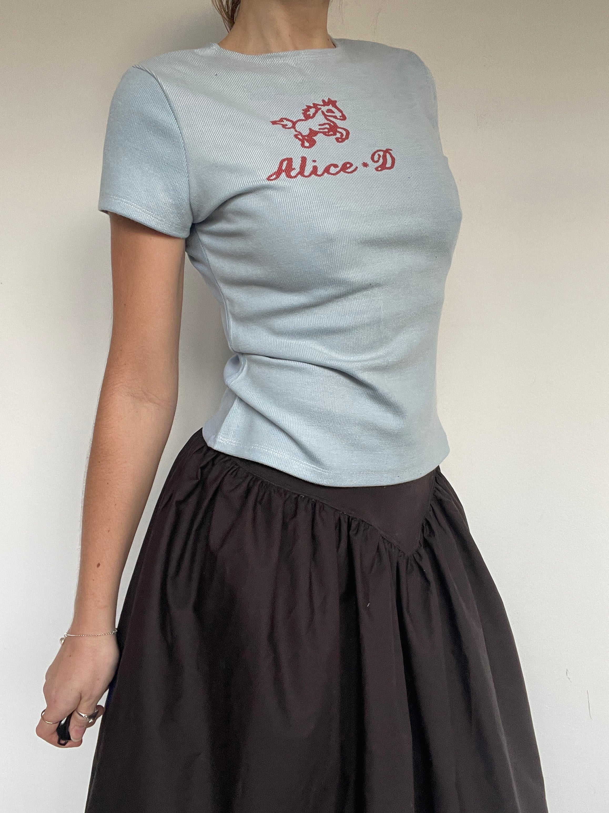 handmade digital printed blue rib baby tee