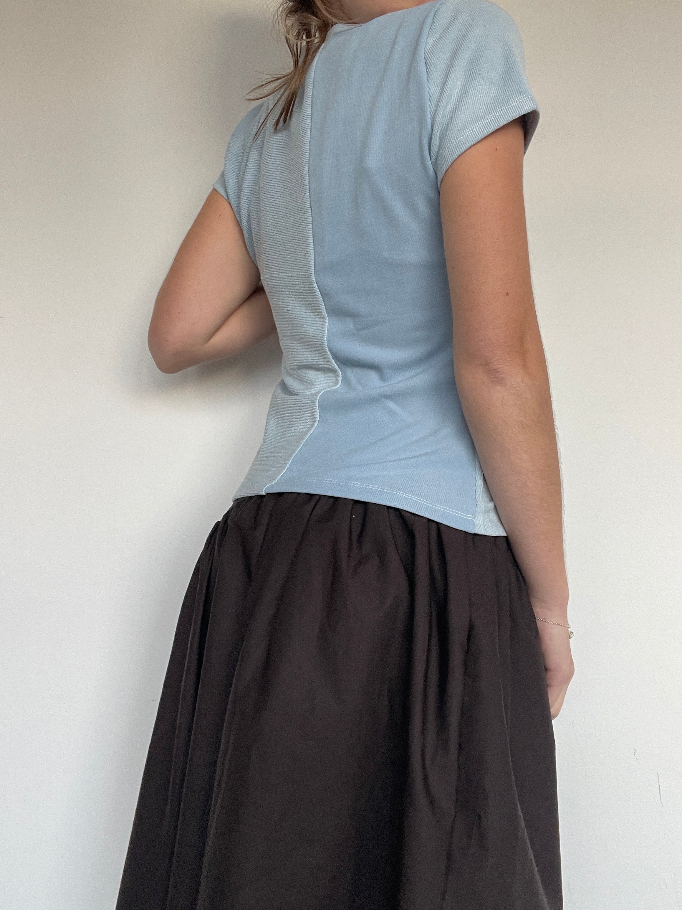 handmade digital printed blue rib baby tee