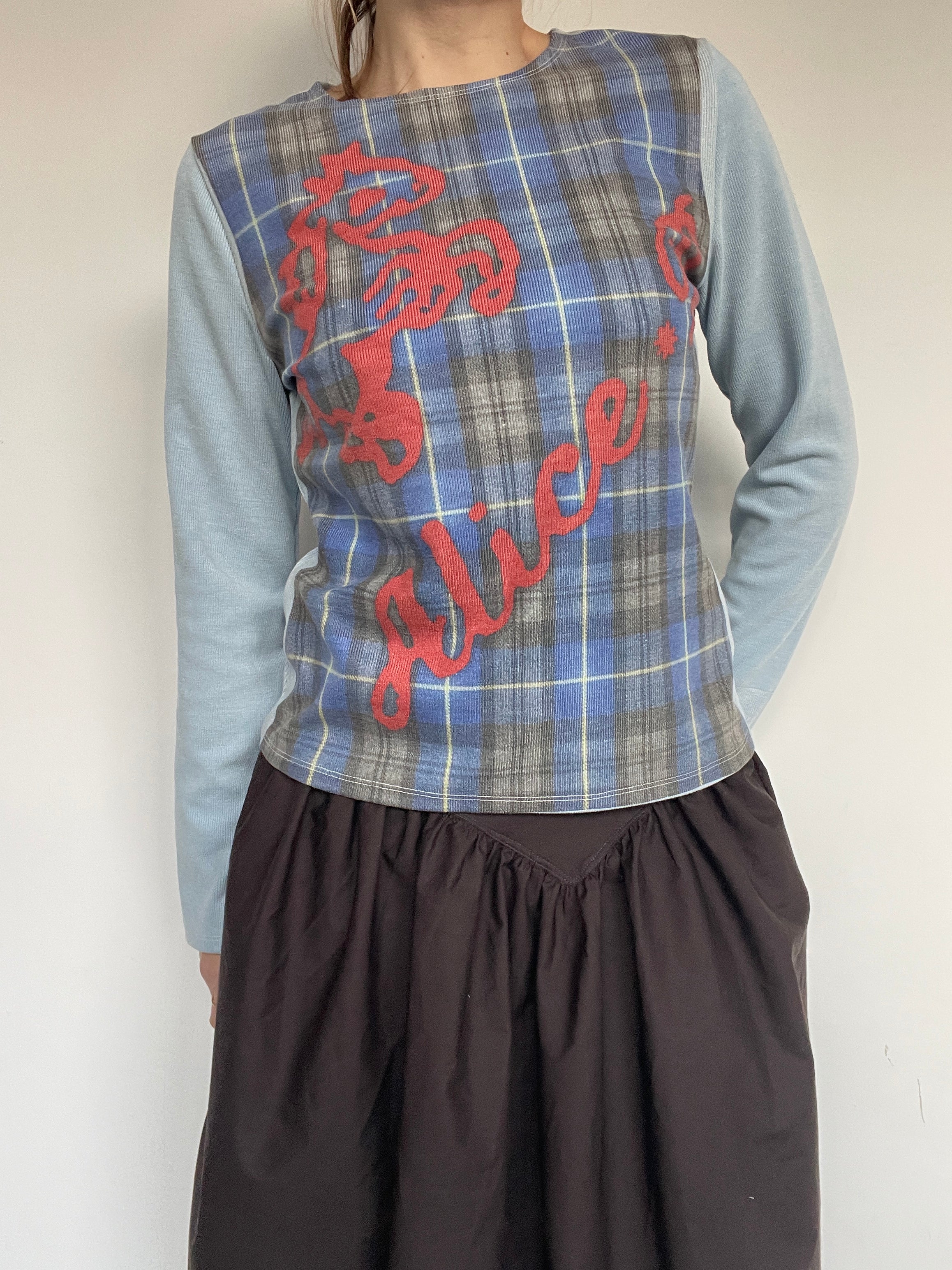 handmade digital printed tartan logo print longsleeve