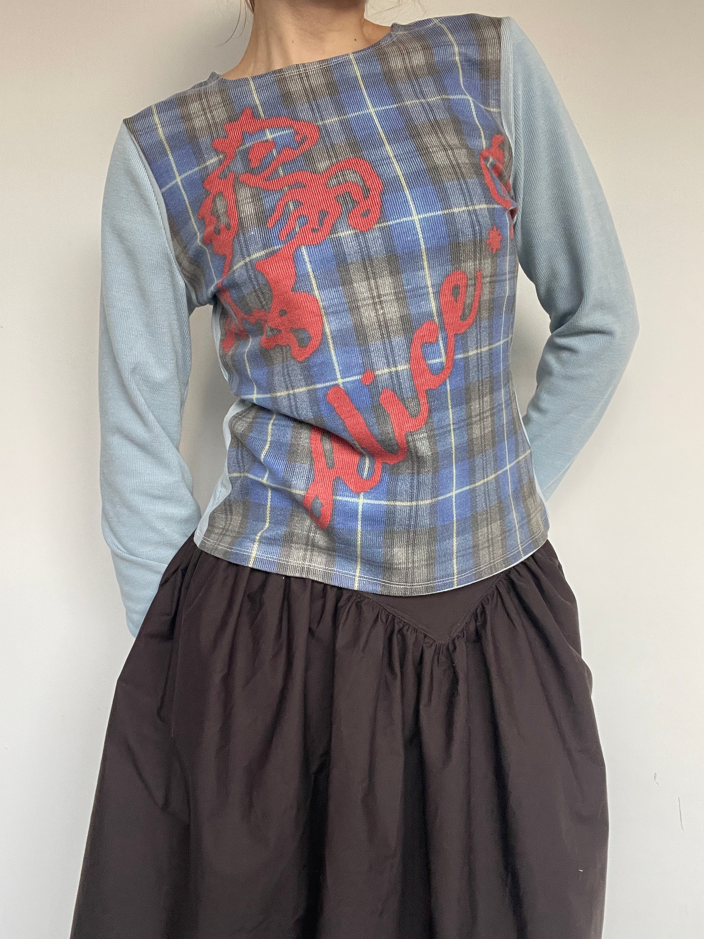 handmade digital printed tartan logo print longsleeve