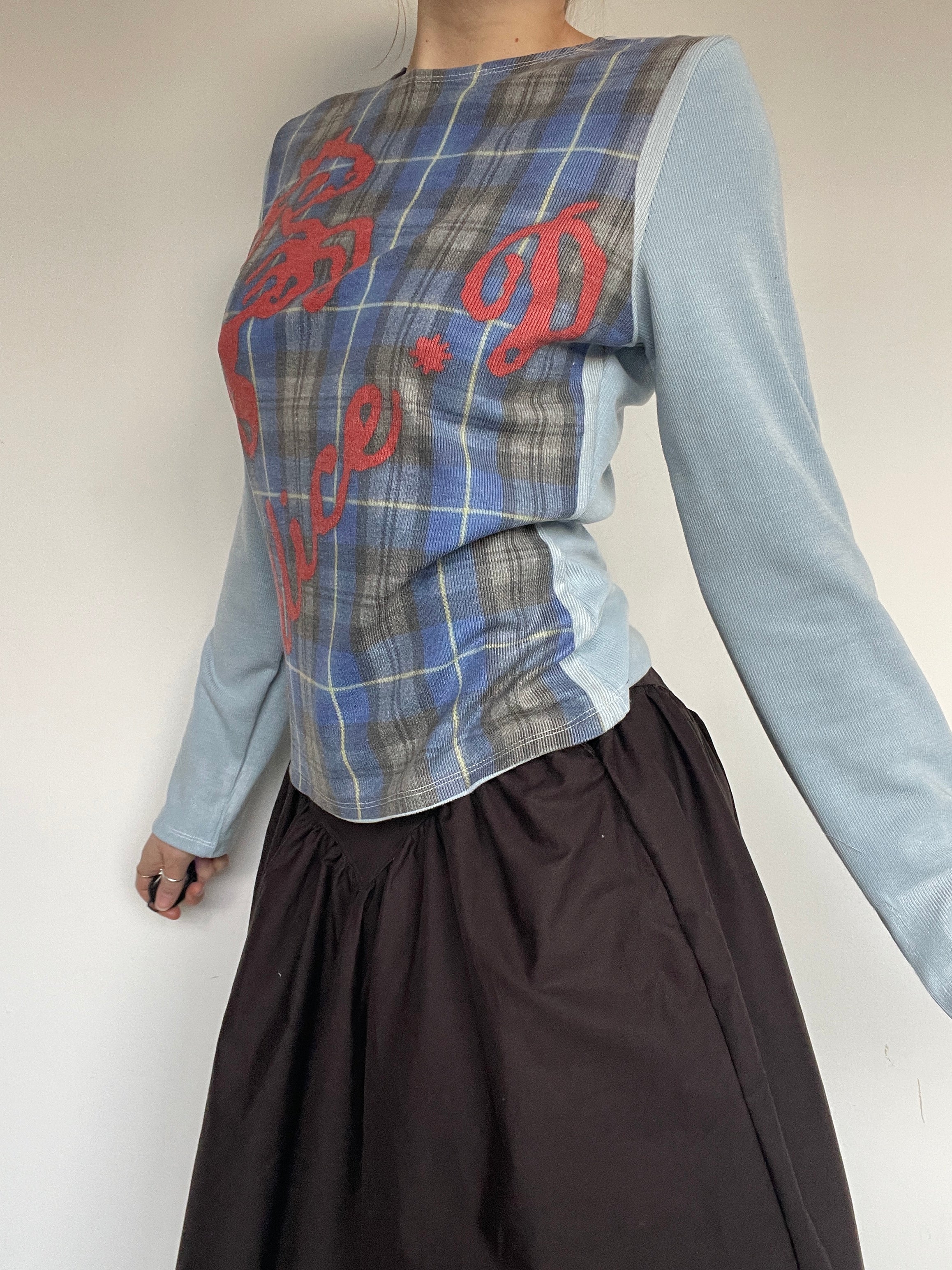 handmade digital printed tartan logo print longsleeve