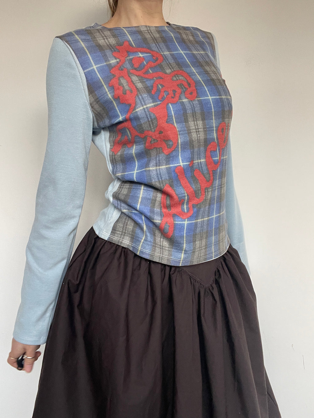 handmade digital printed tartan logo print longsleeve