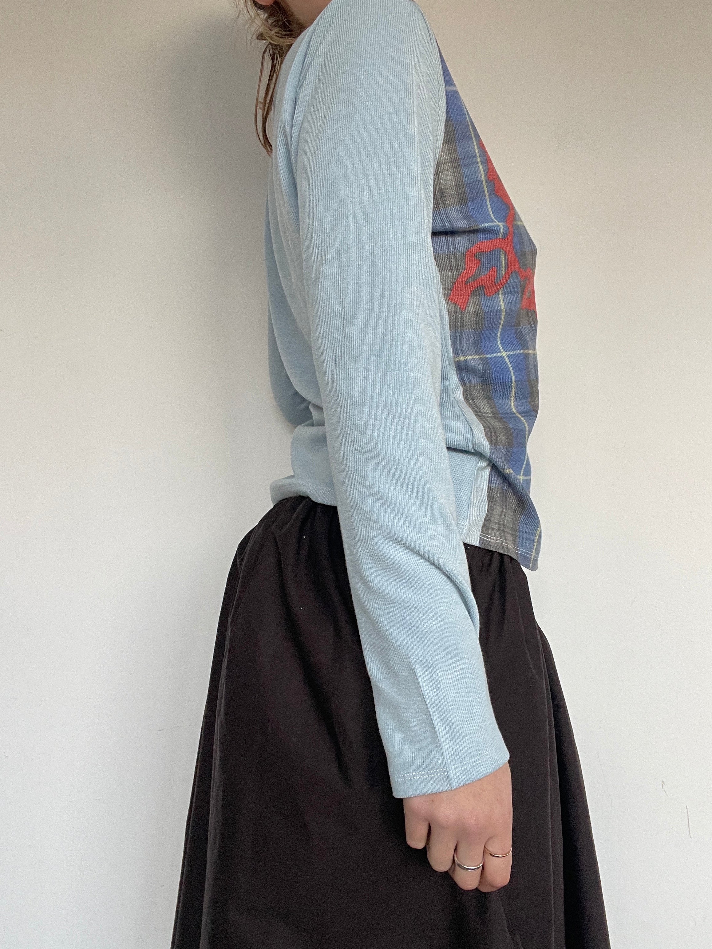 handmade digital printed tartan logo print longsleeve