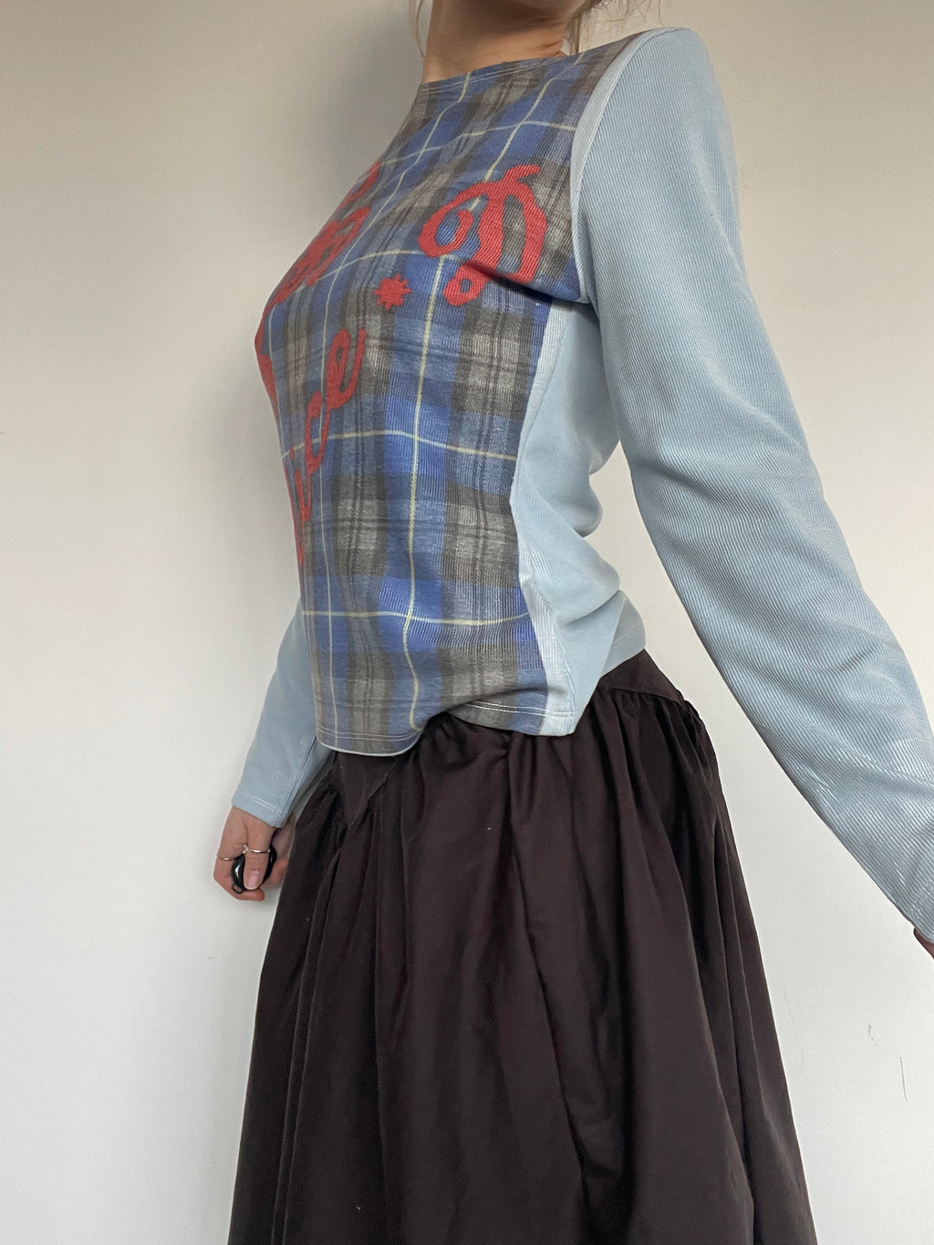 handmade digital printed tartan logo print longsleeve