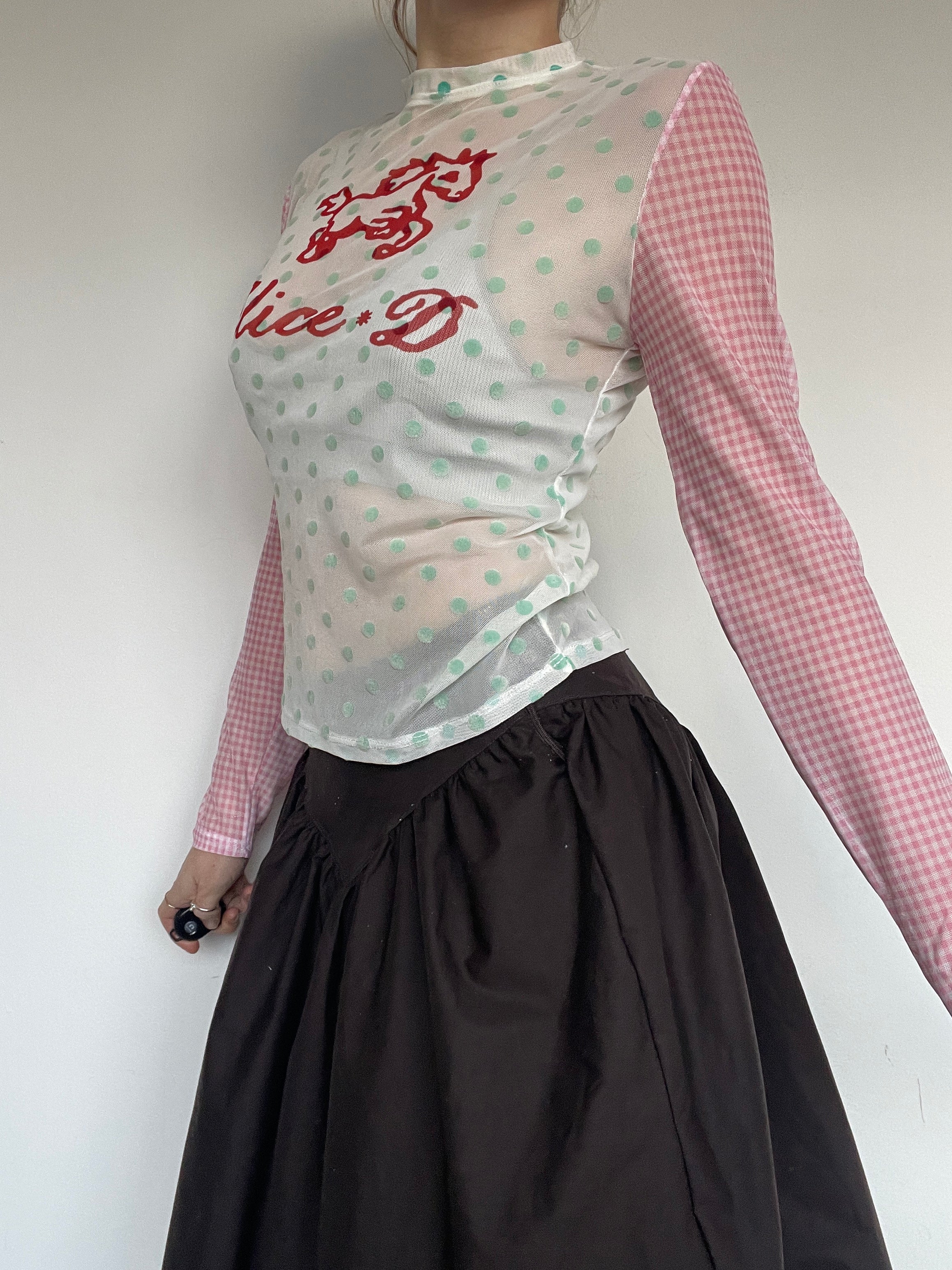 handmade polka gingham mesh logo longsleeve