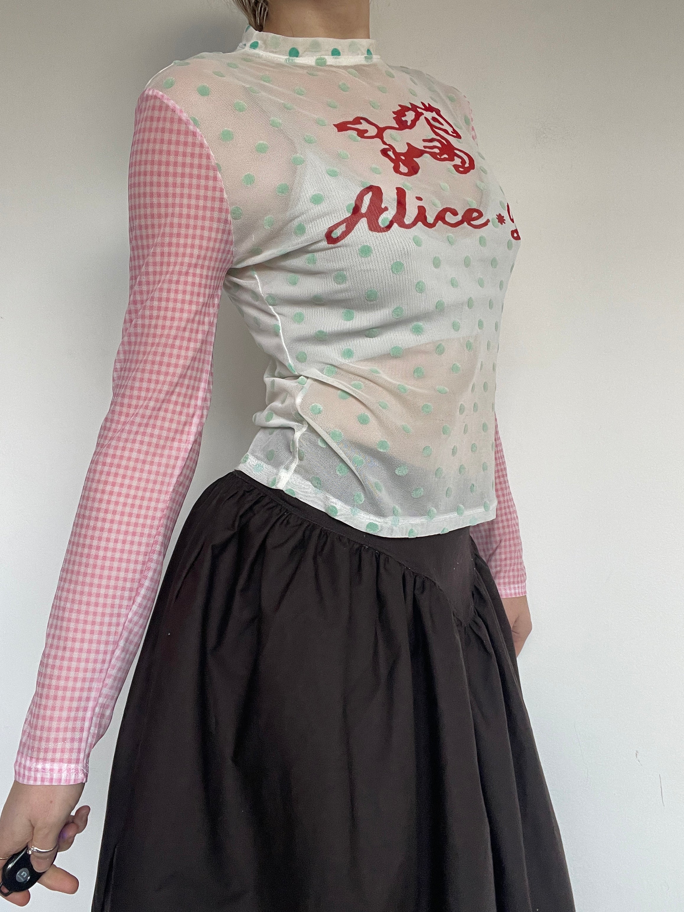 handmade polka gingham mesh logo longsleeve