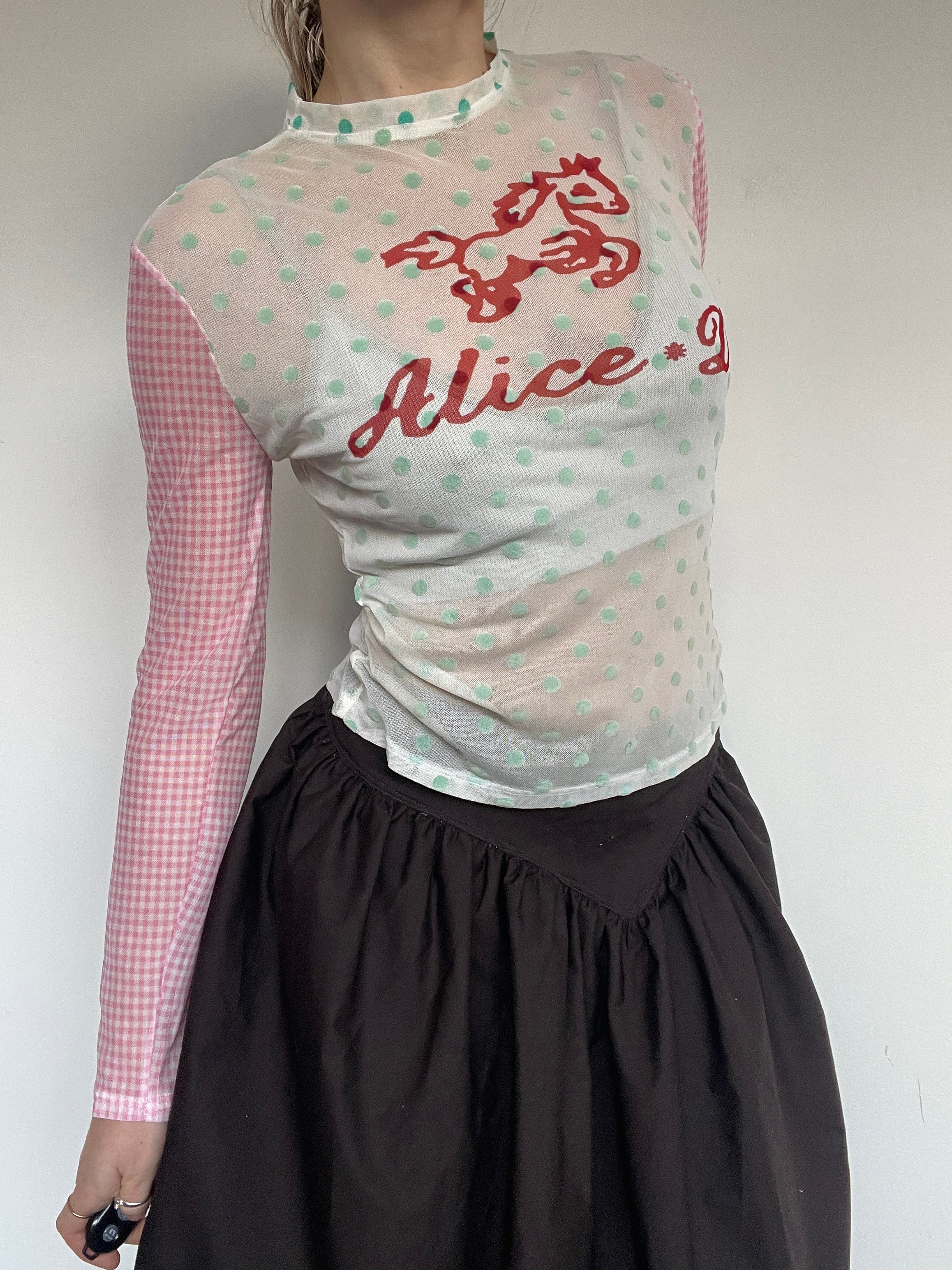 handmade polka gingham mesh logo longsleeve