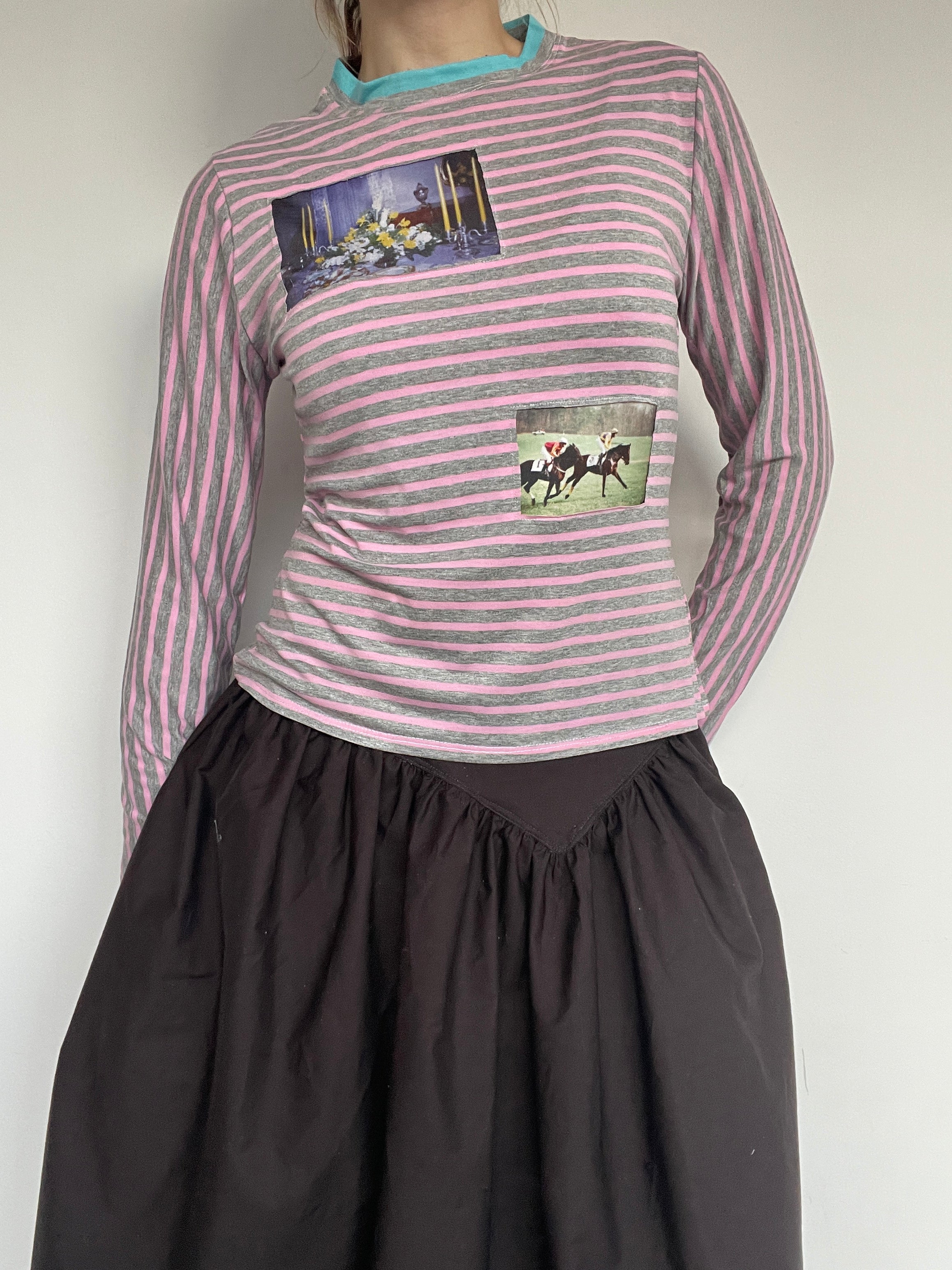handmade pink stripe jersey top with photo print
