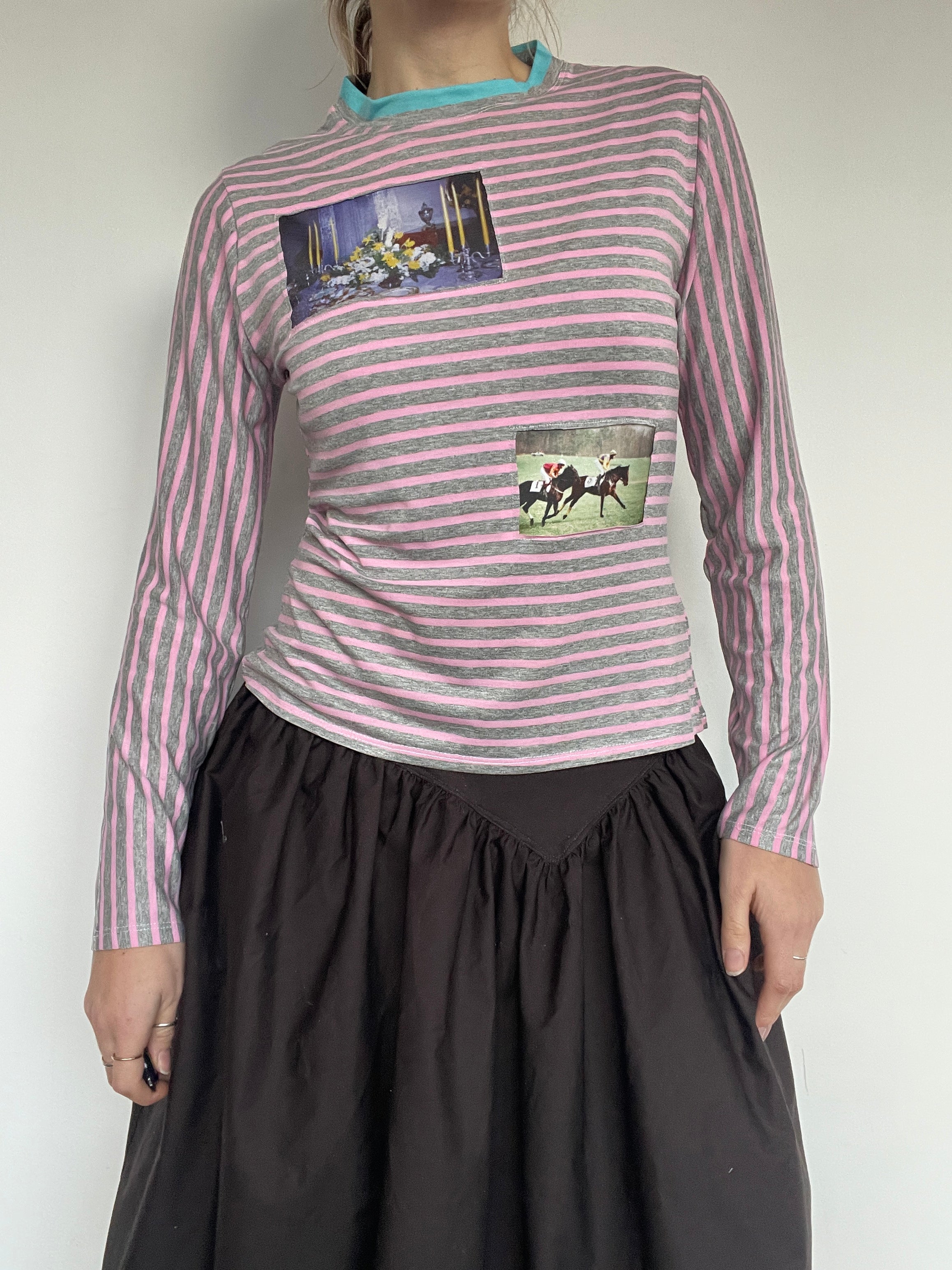 handmade pink stripe jersey top with photo print