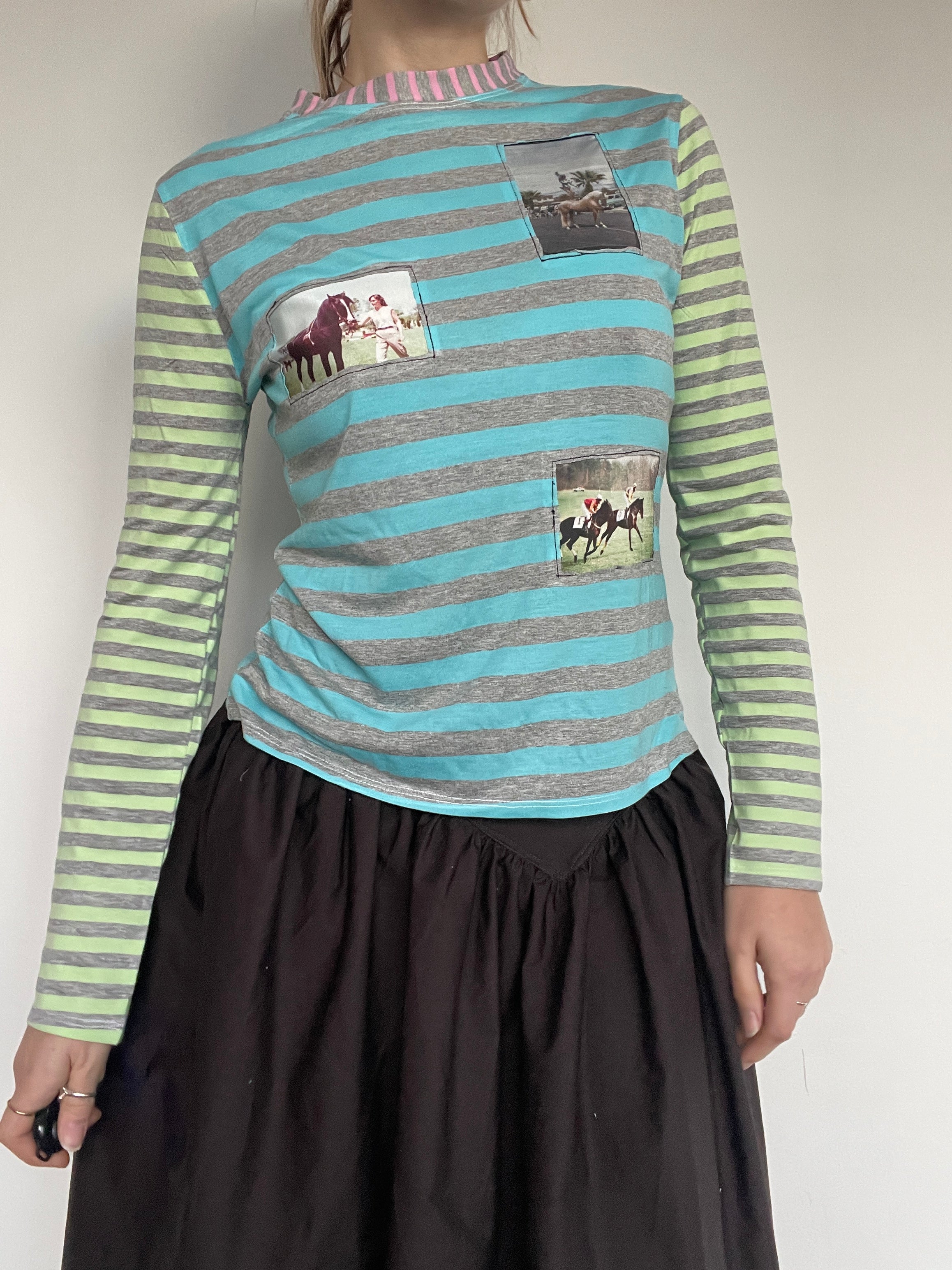 handmade blue stripe photo print longsleeve