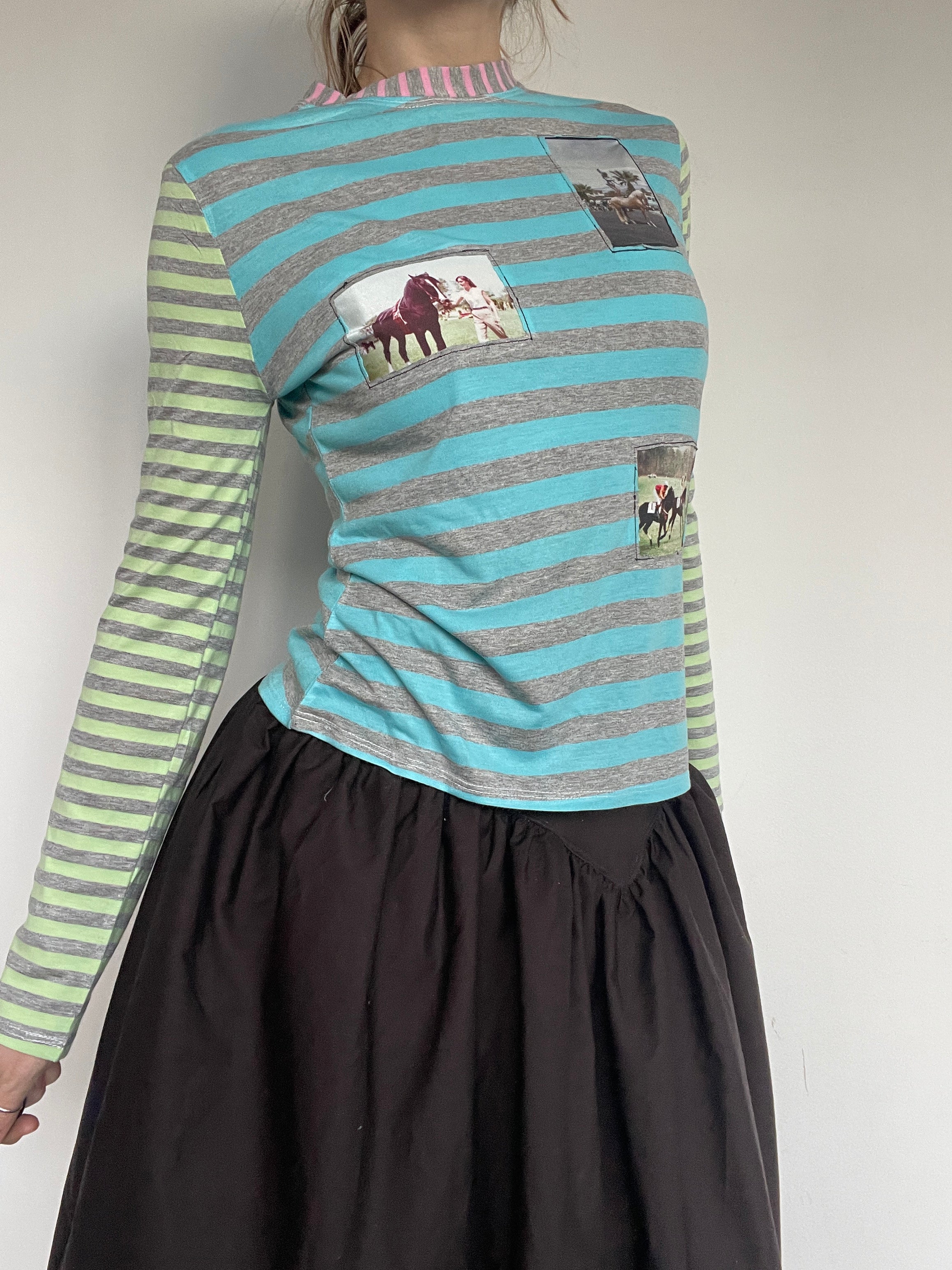 handmade blue stripe photo print longsleeve