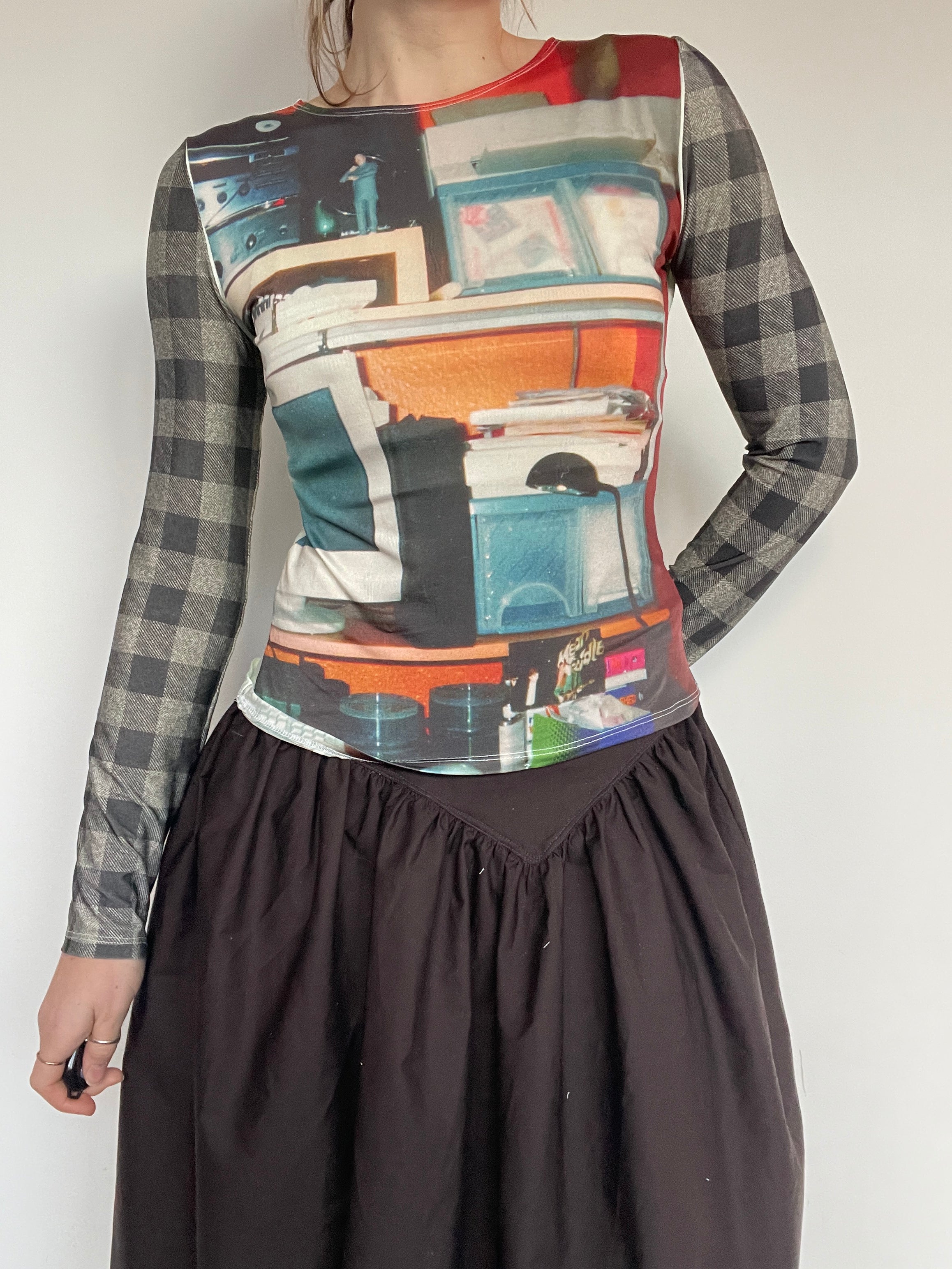 handmade slinky lycra digital print tartan longsleeve