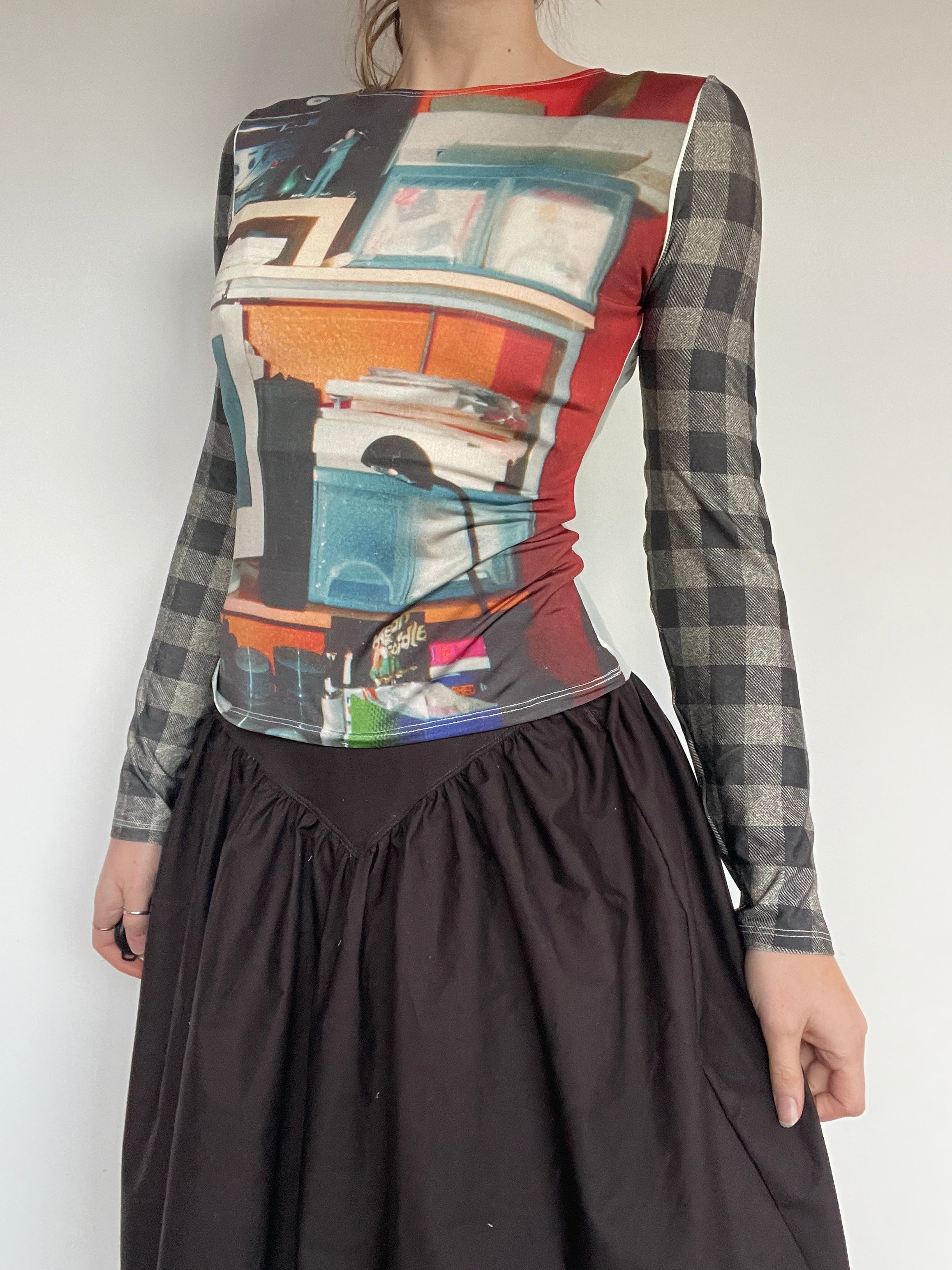 handmade slinky lycra digital print tartan longsleeve