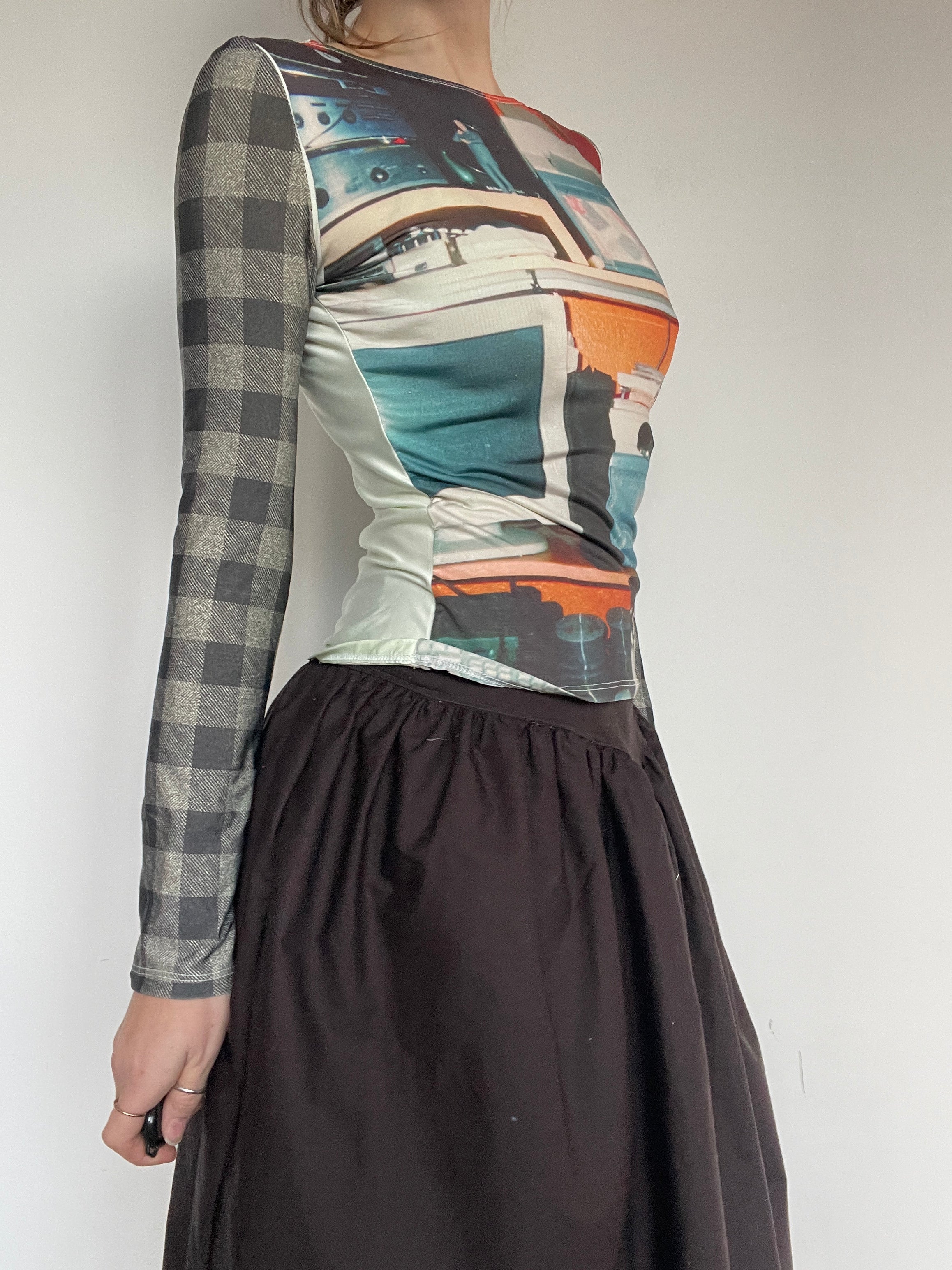 handmade slinky lycra digital print tartan longsleeve