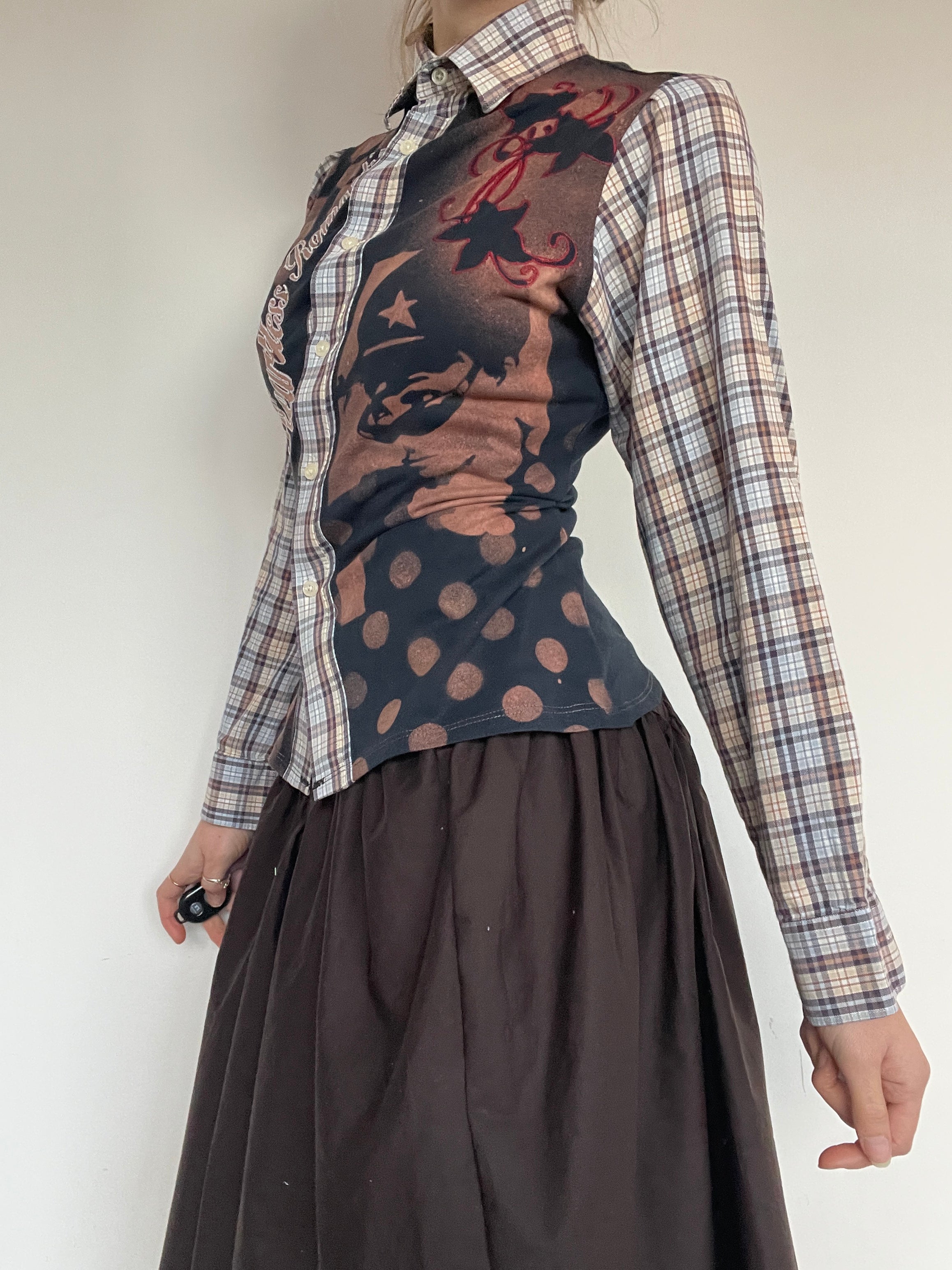 handmade button up shirt with grunge bleach stencil print