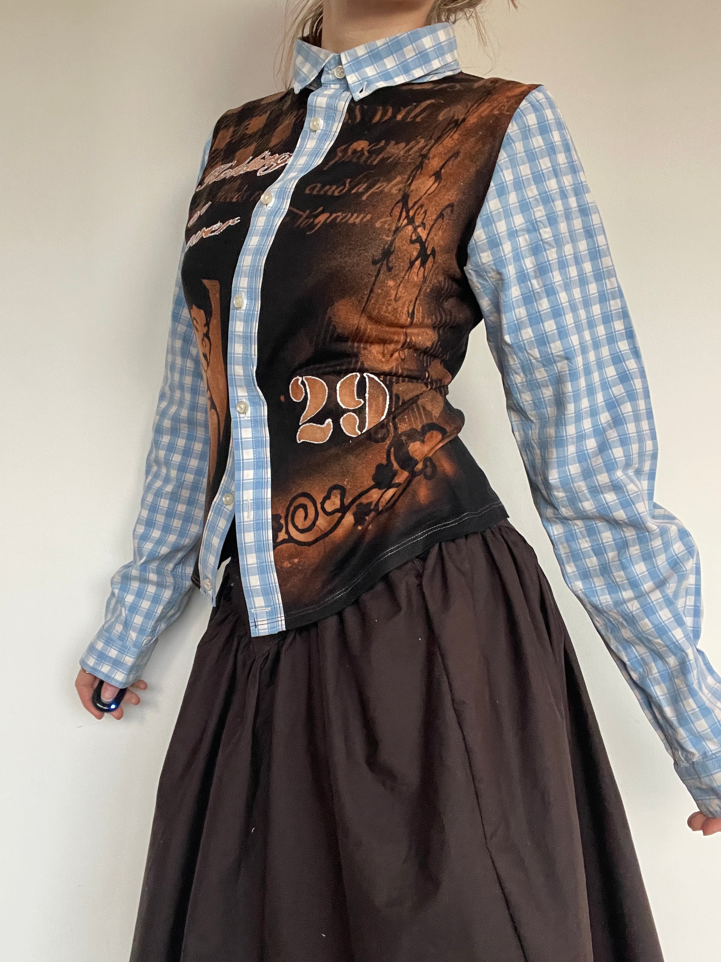 handmade button up shirt with grunge bleach stencil print