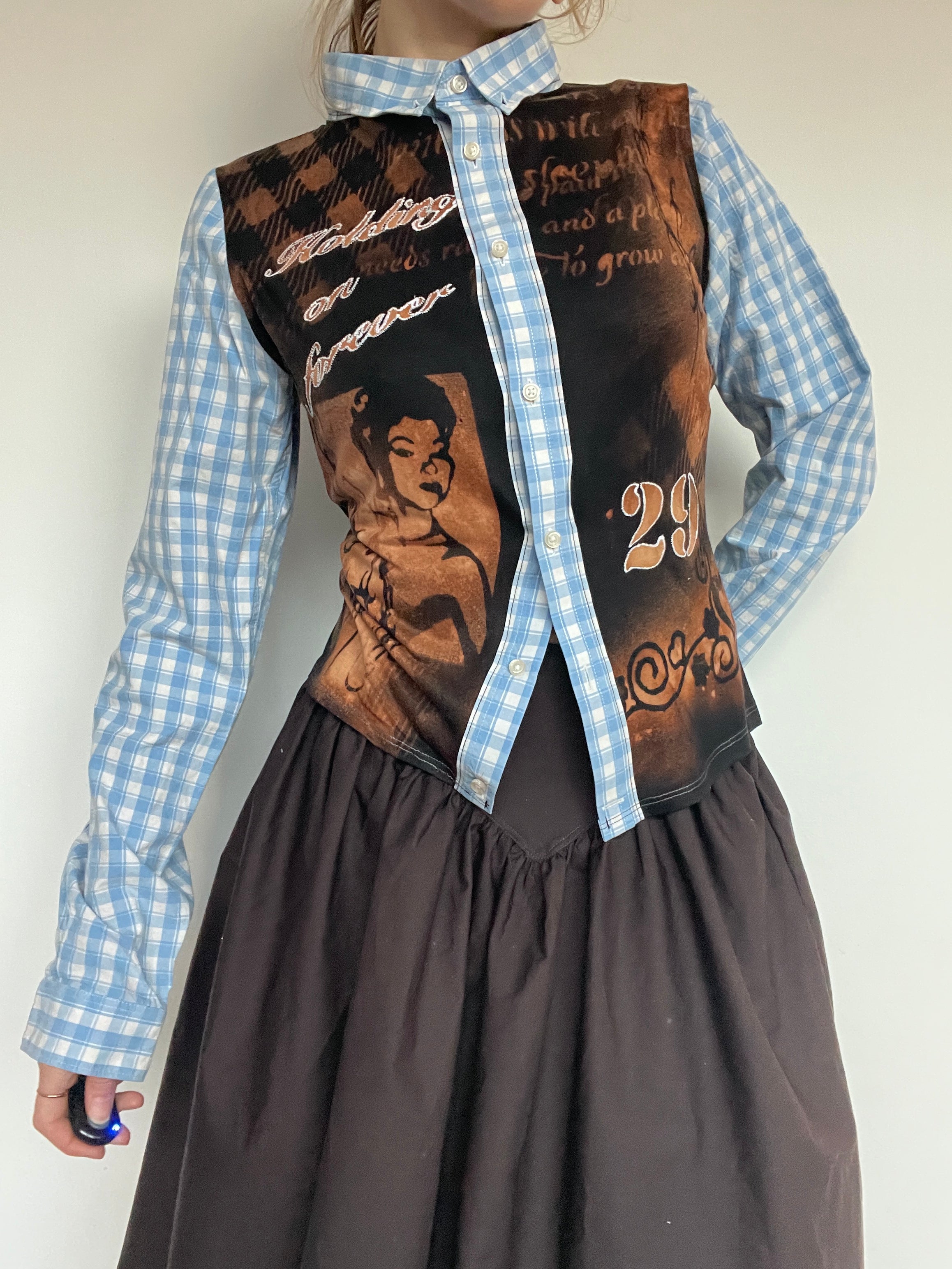 handmade button up shirt with grunge bleach stencil print