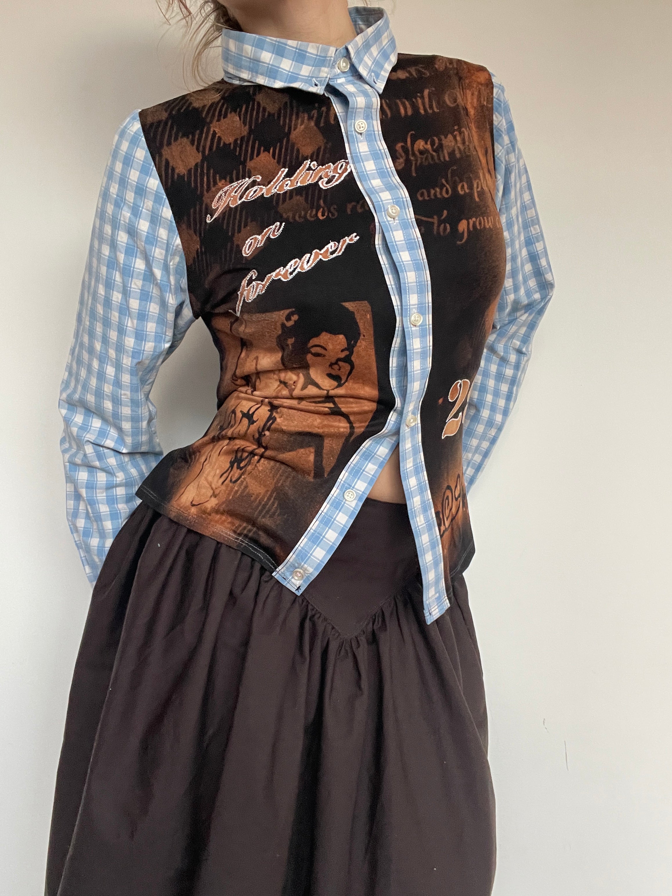 handmade button up shirt with grunge bleach stencil print