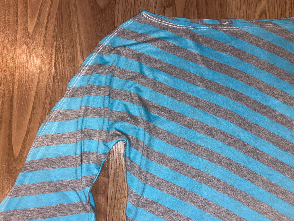 handmade diagonal blue grey stripe 3/4 split sleeve