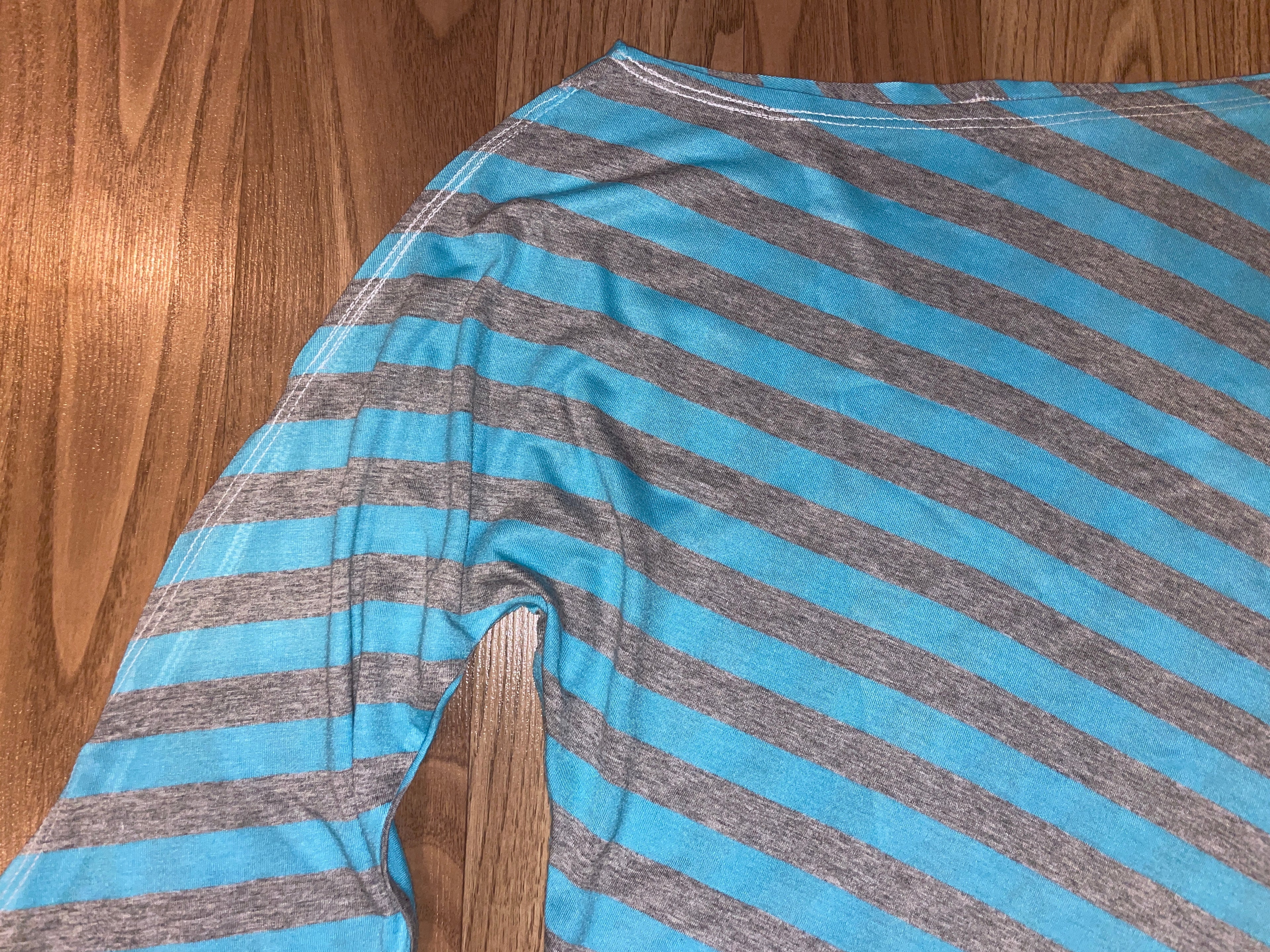 handmade diagonal blue grey stripe 3/4 split sleeve