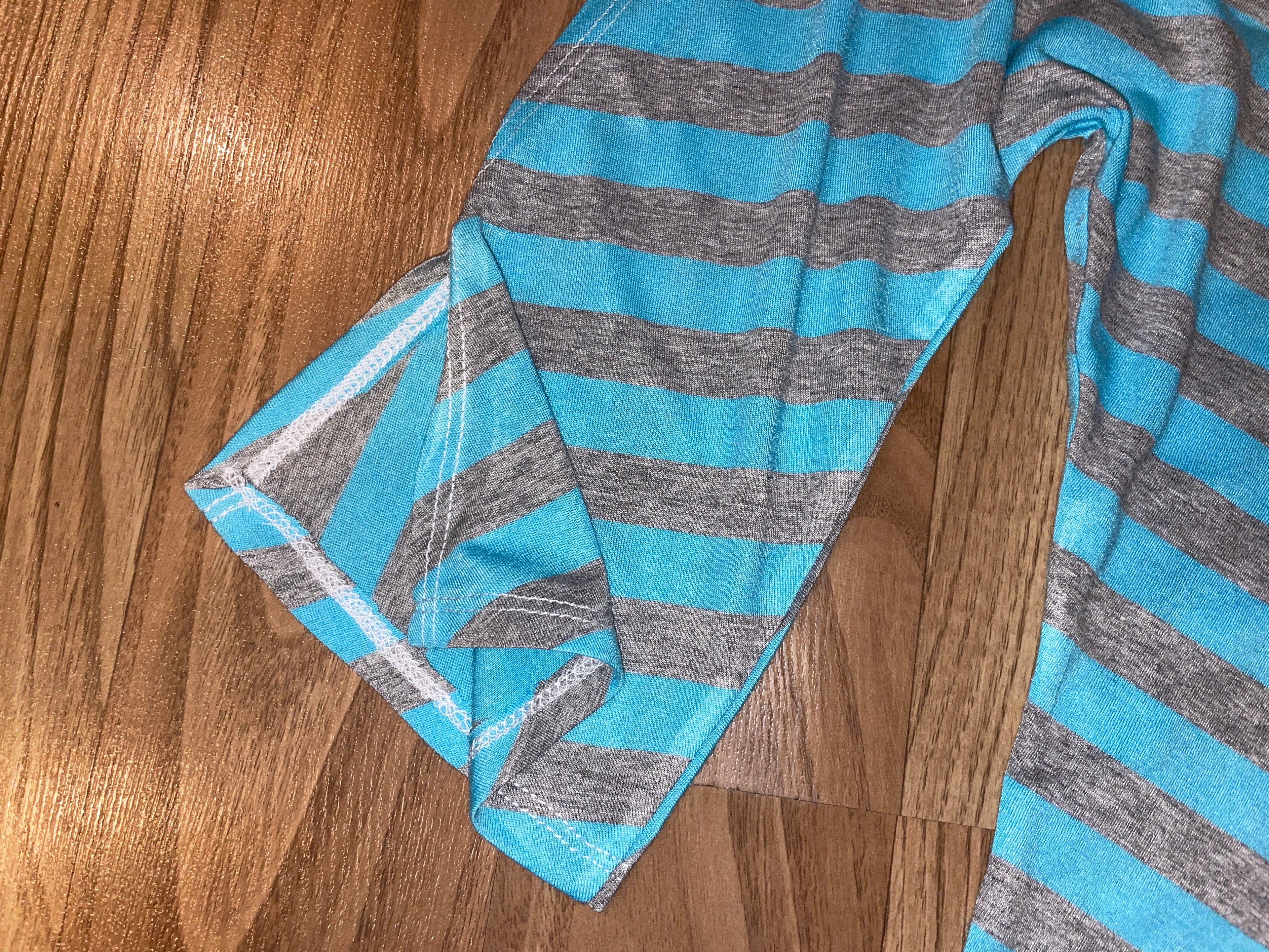 handmade diagonal blue grey stripe 3/4 split sleeve