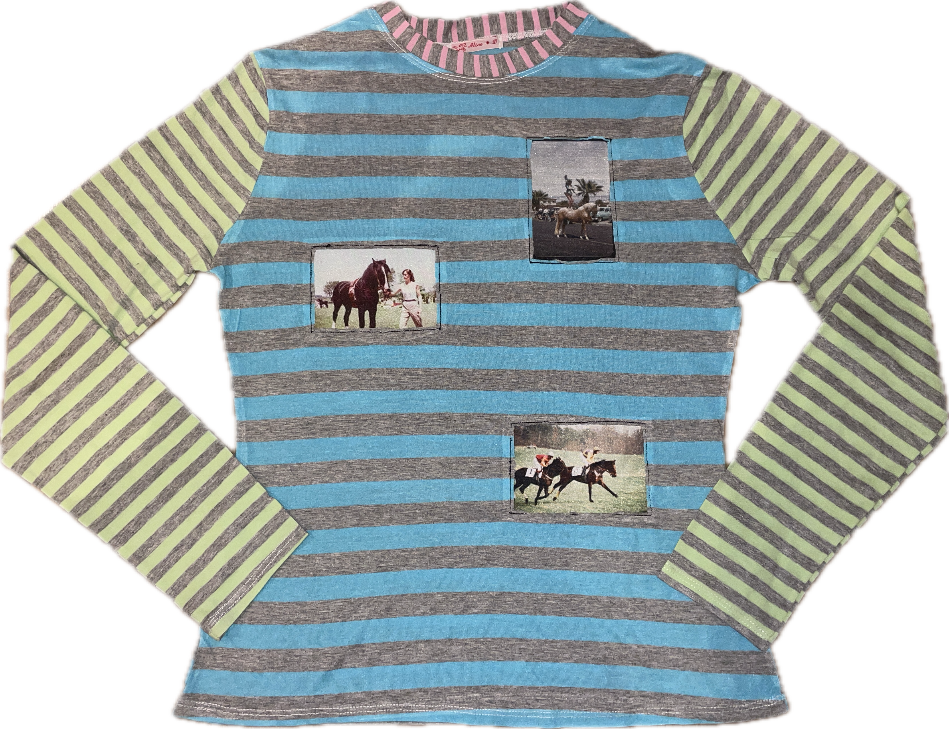 handmade blue stripe photo print longsleeve
