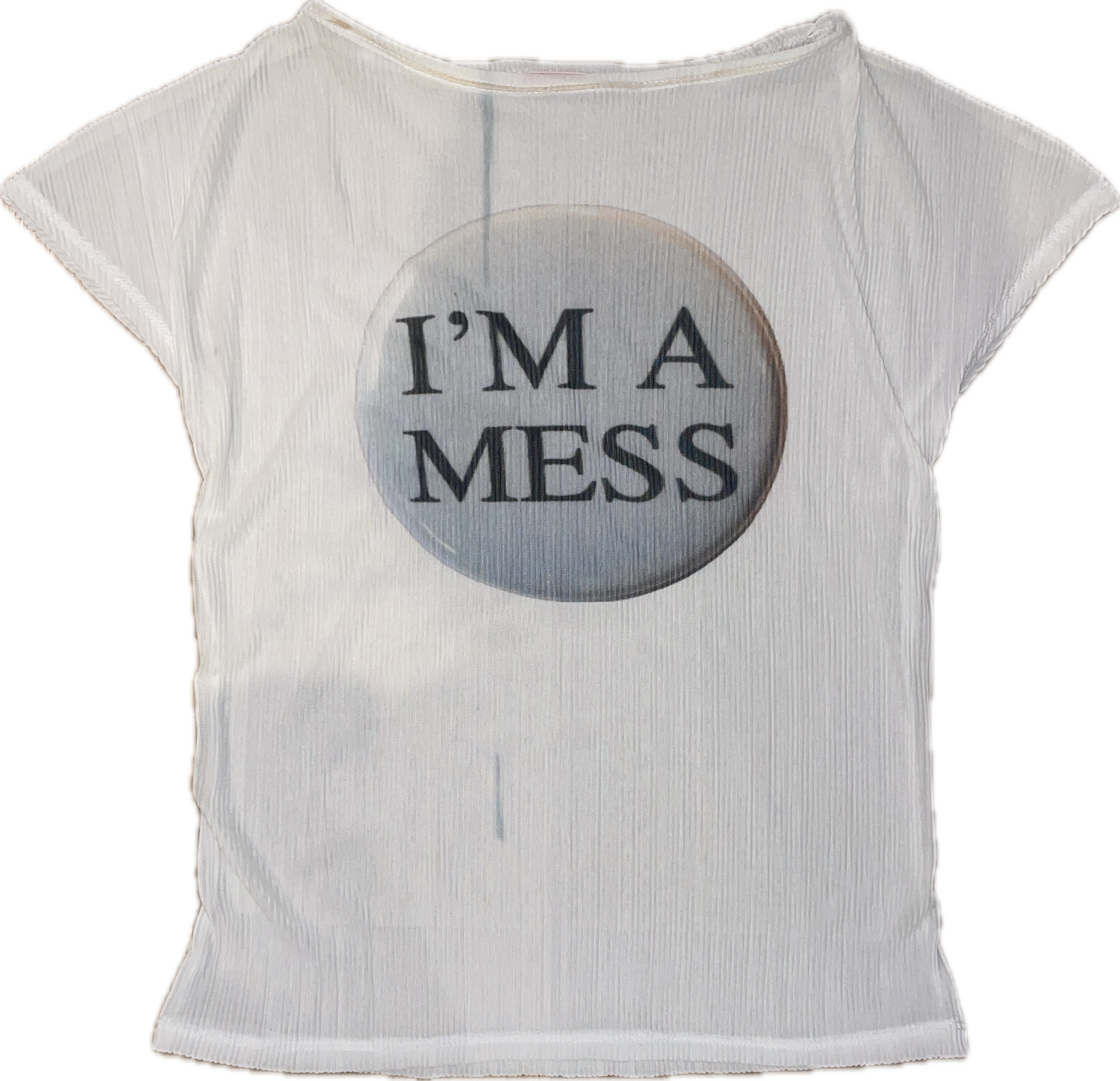 handmade sheer mesh graphic witty short sleeve top